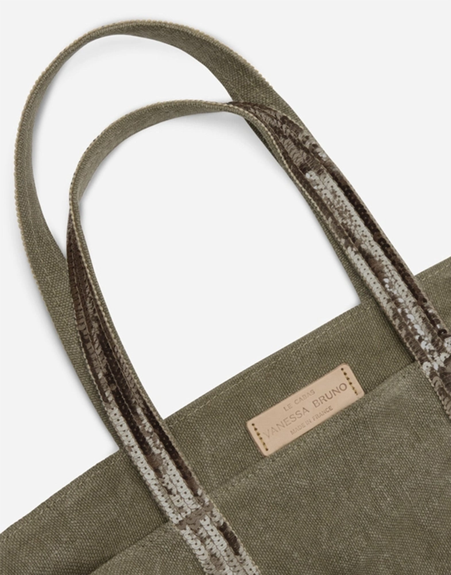 VANESSA BRUNO Cabas M in Lino con Zip e Paillettes Khaki