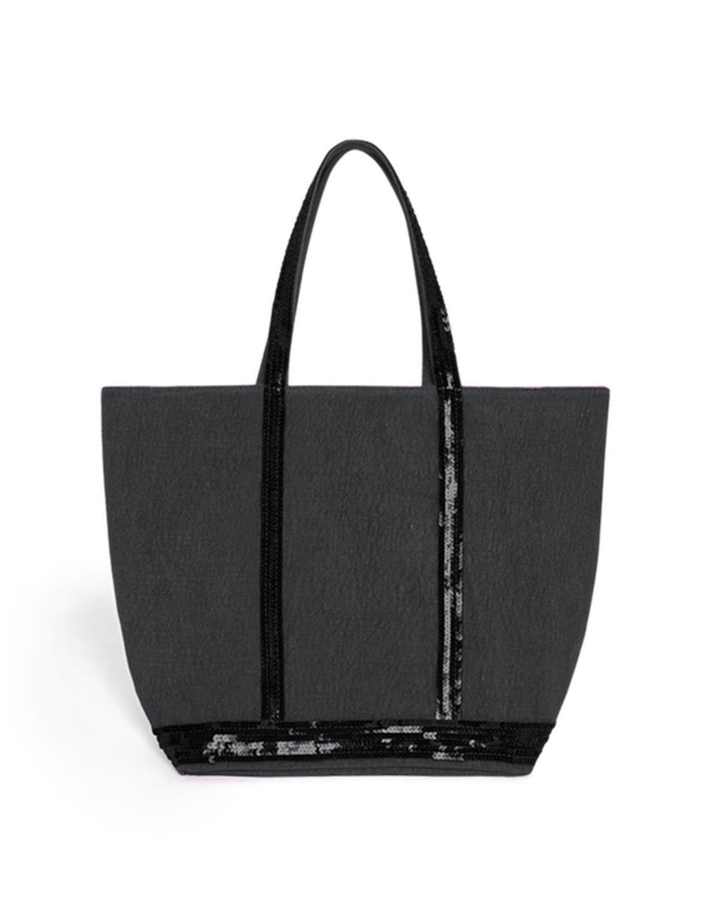 VANESSA BRUNO Cabas M in Lino con Zip e Paillettes Noir