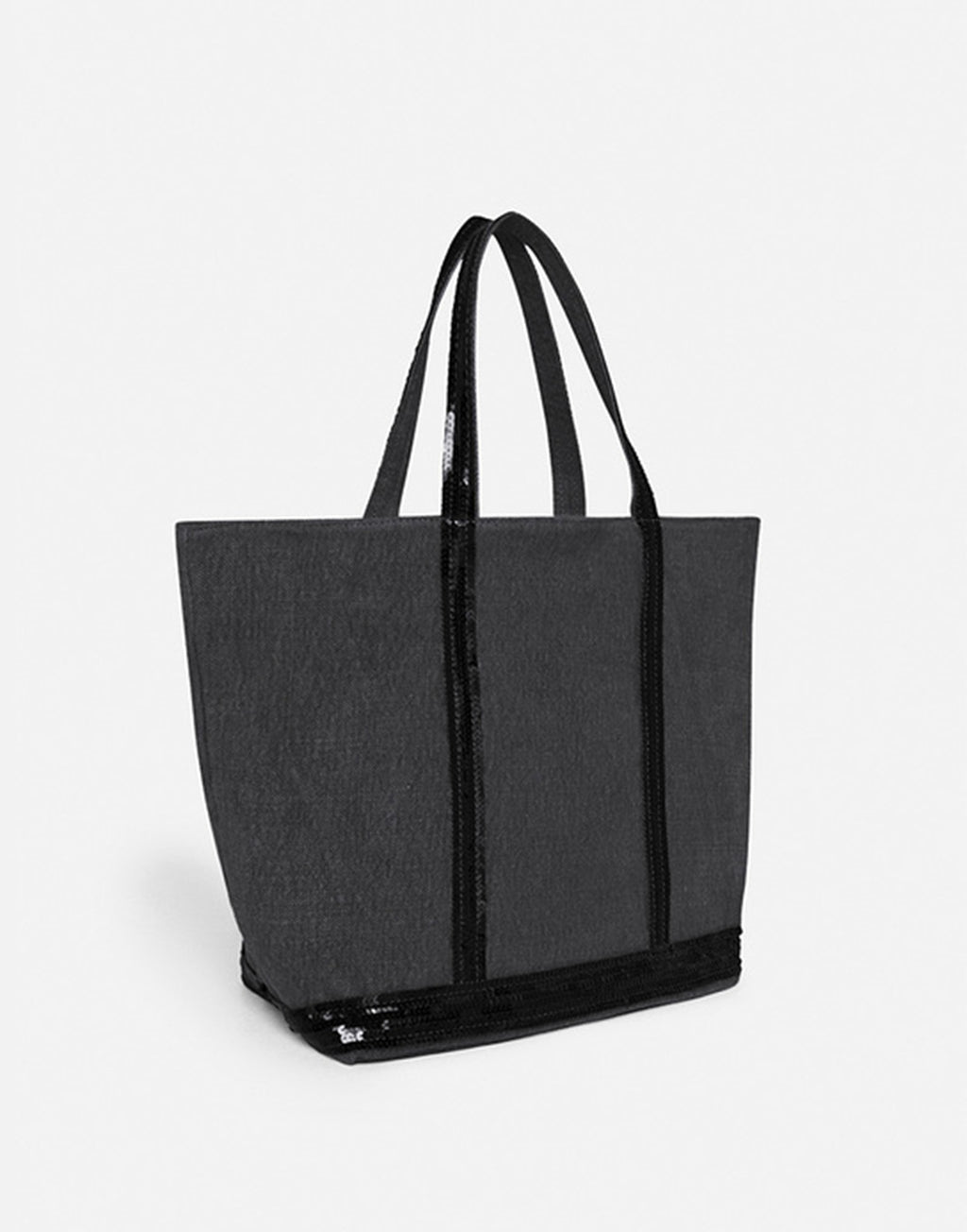 VANESSA BRUNO Cabas M in Lino con Zip e Paillettes Noir