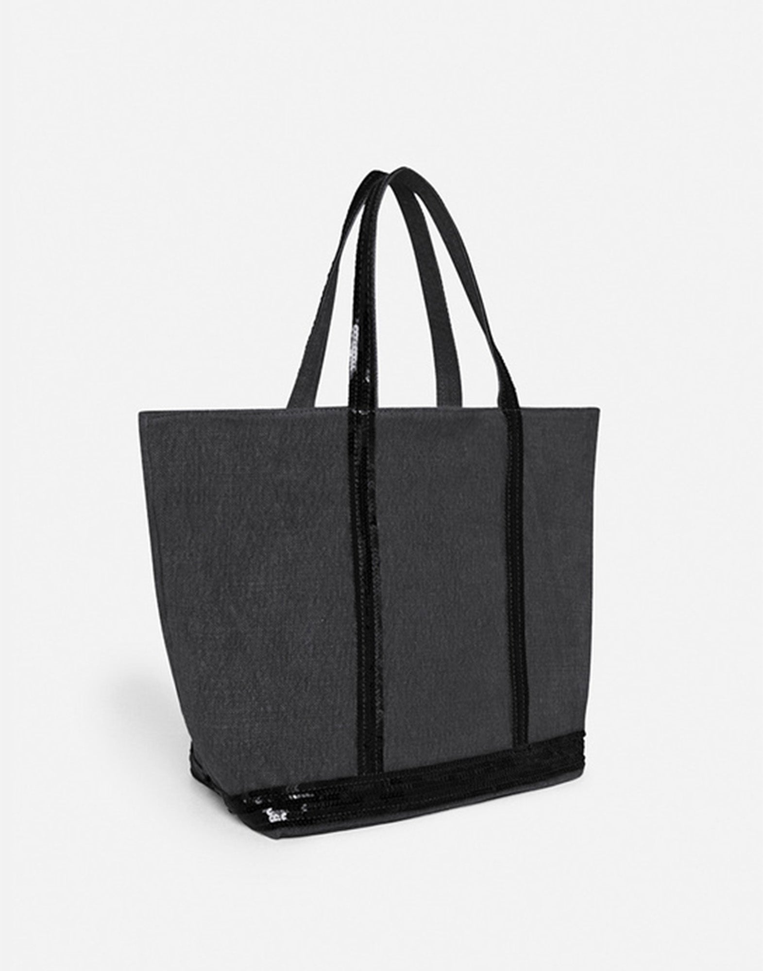 VANESSA BRUNO Cabas M in Lino con Zip e Paillettes Noir