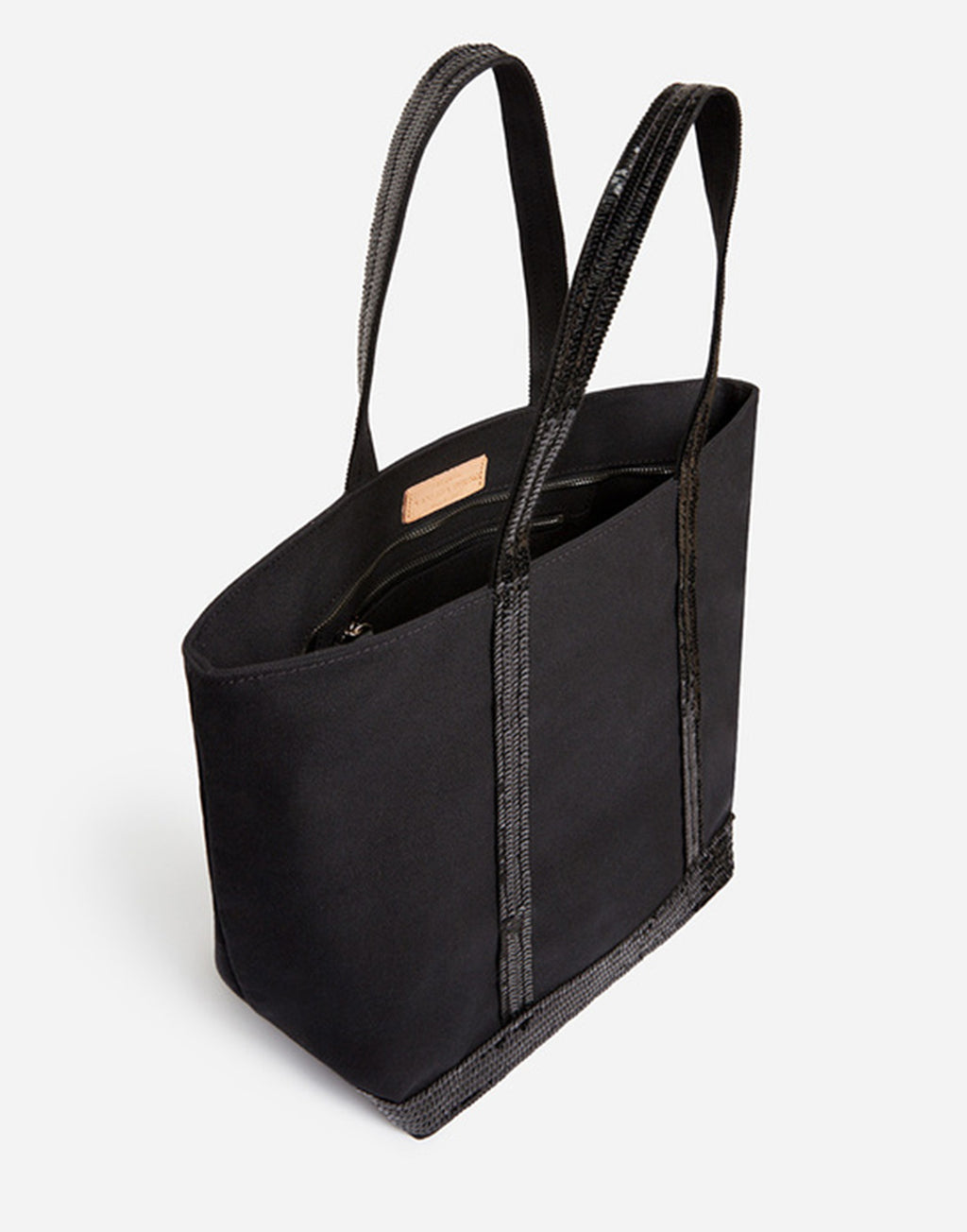 VANESSA BRUNO Cabas M in Lino con Zip e Paillettes Noir