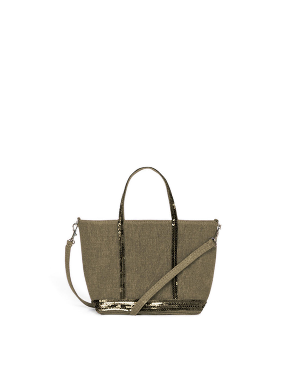 VANESSA BRUNO Cabas XS in Lino con Paillettes Khaki
