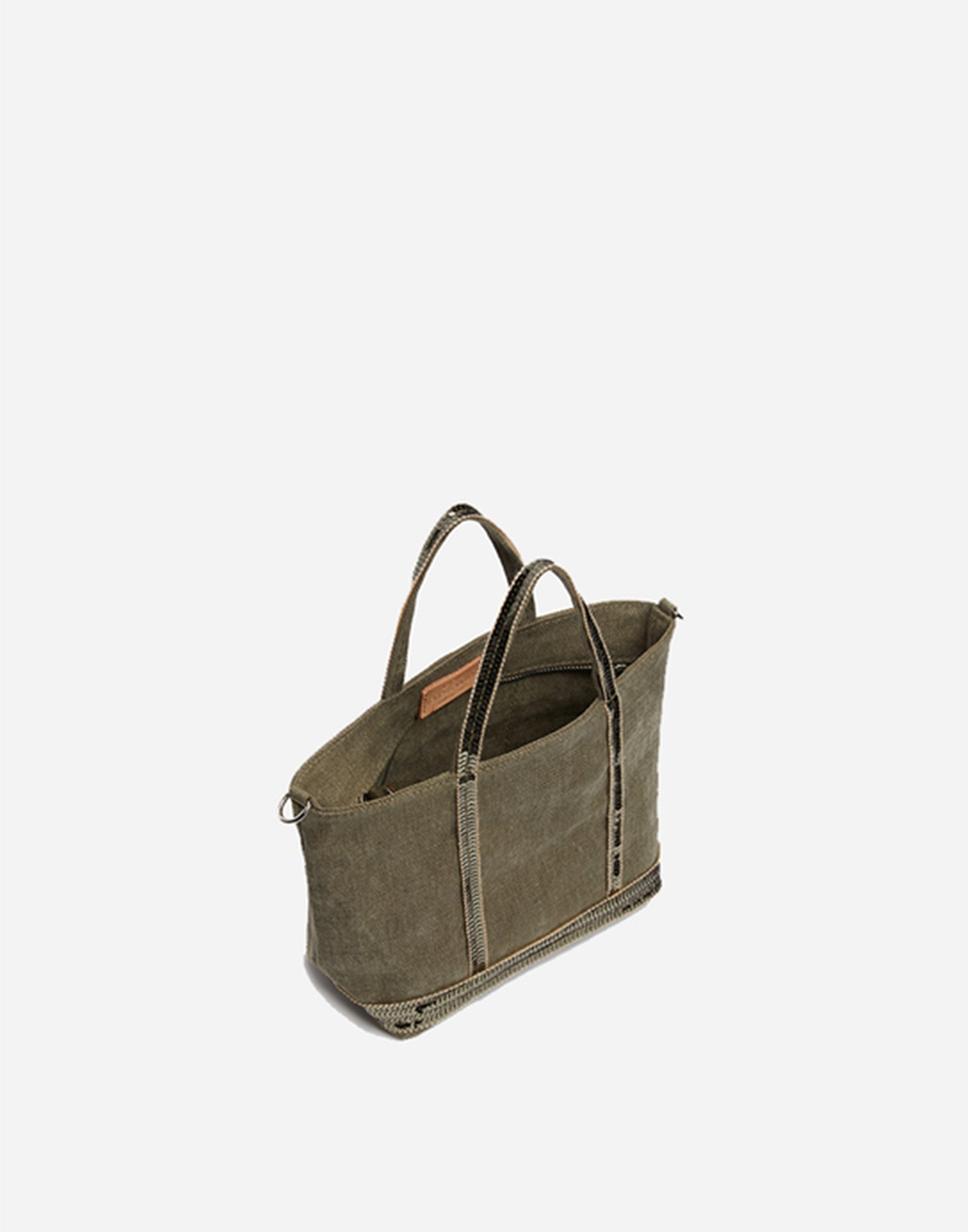 VANESSA BRUNO Cabas XS in Lino con Paillettes Khaki