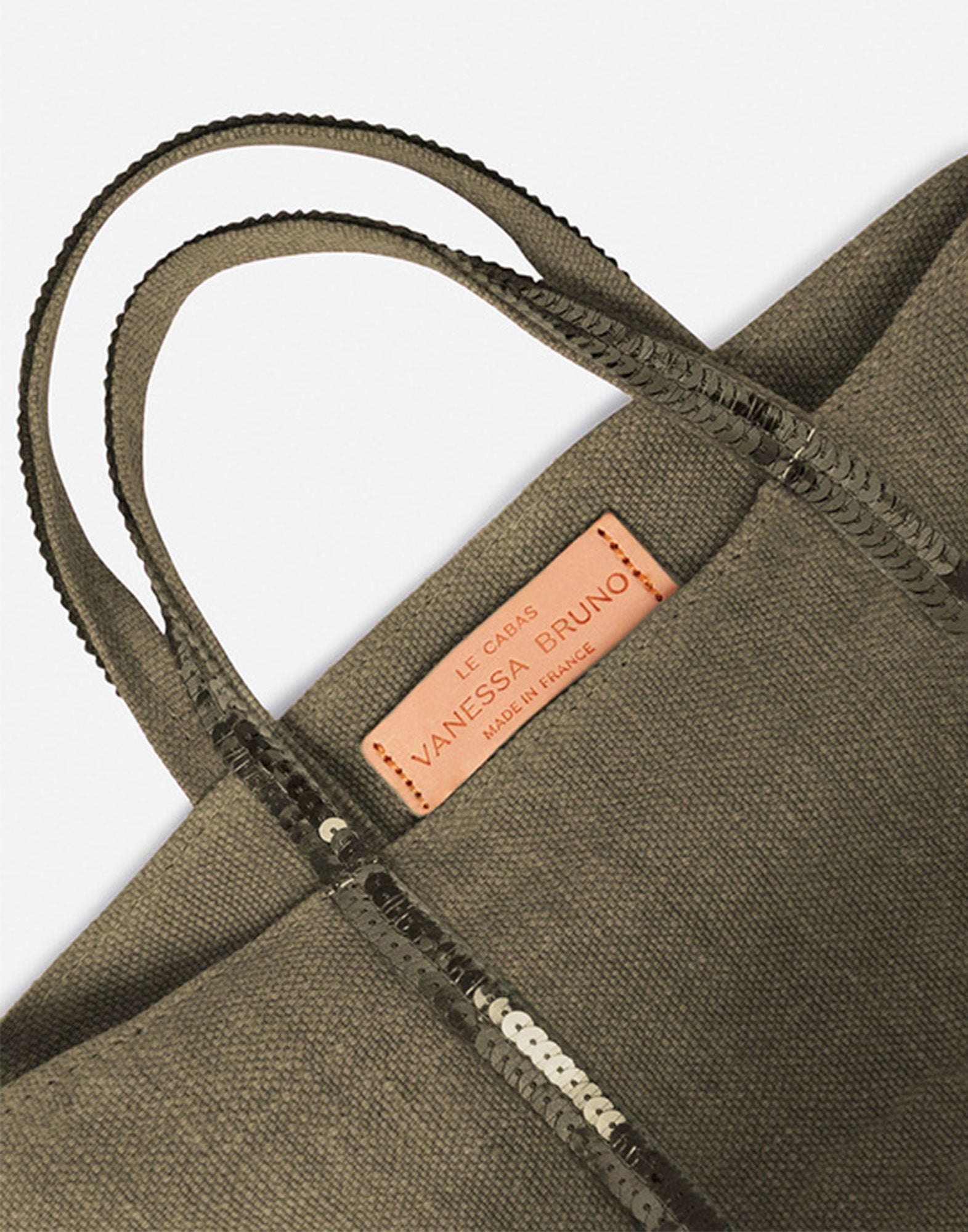 VANESSA BRUNO Cabas XS in Lino con Paillettes Khaki