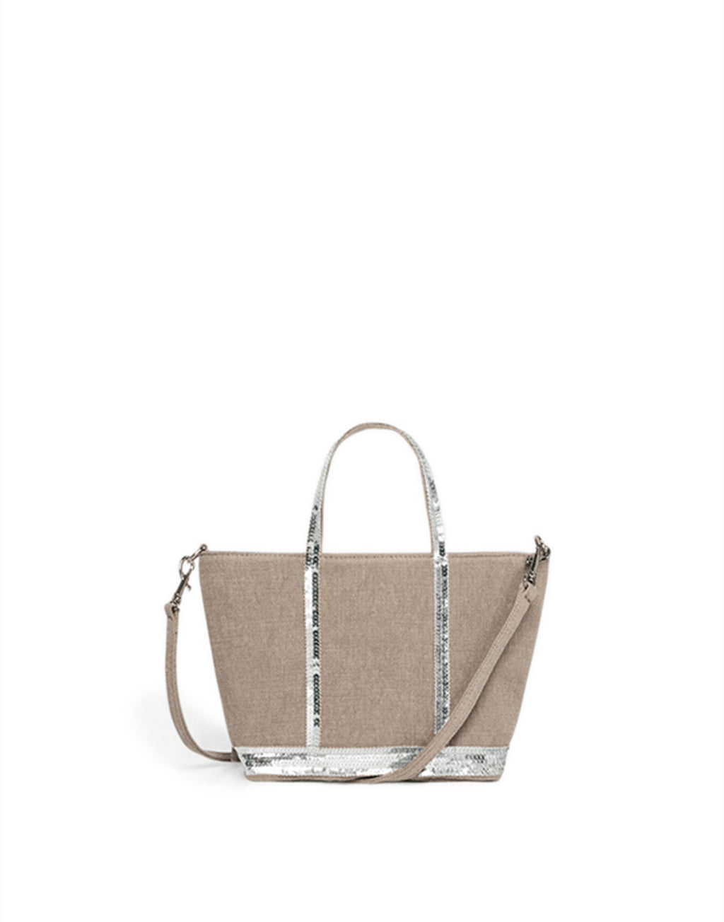 VANESSA BRUNO Cabas XS in Lino con Paillettes Calcaire