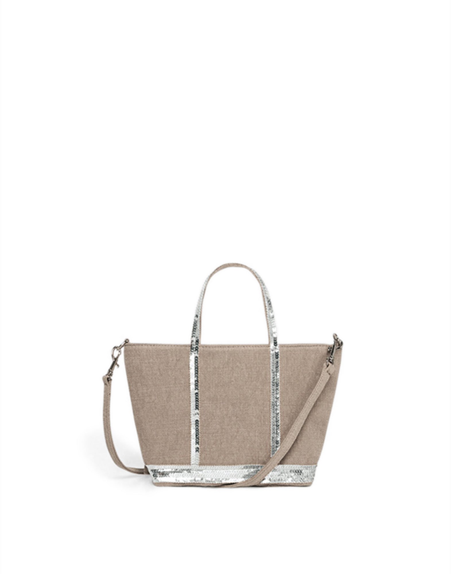 VANESSA BRUNO Cabas XS in Lino con Paillettes Calcaire