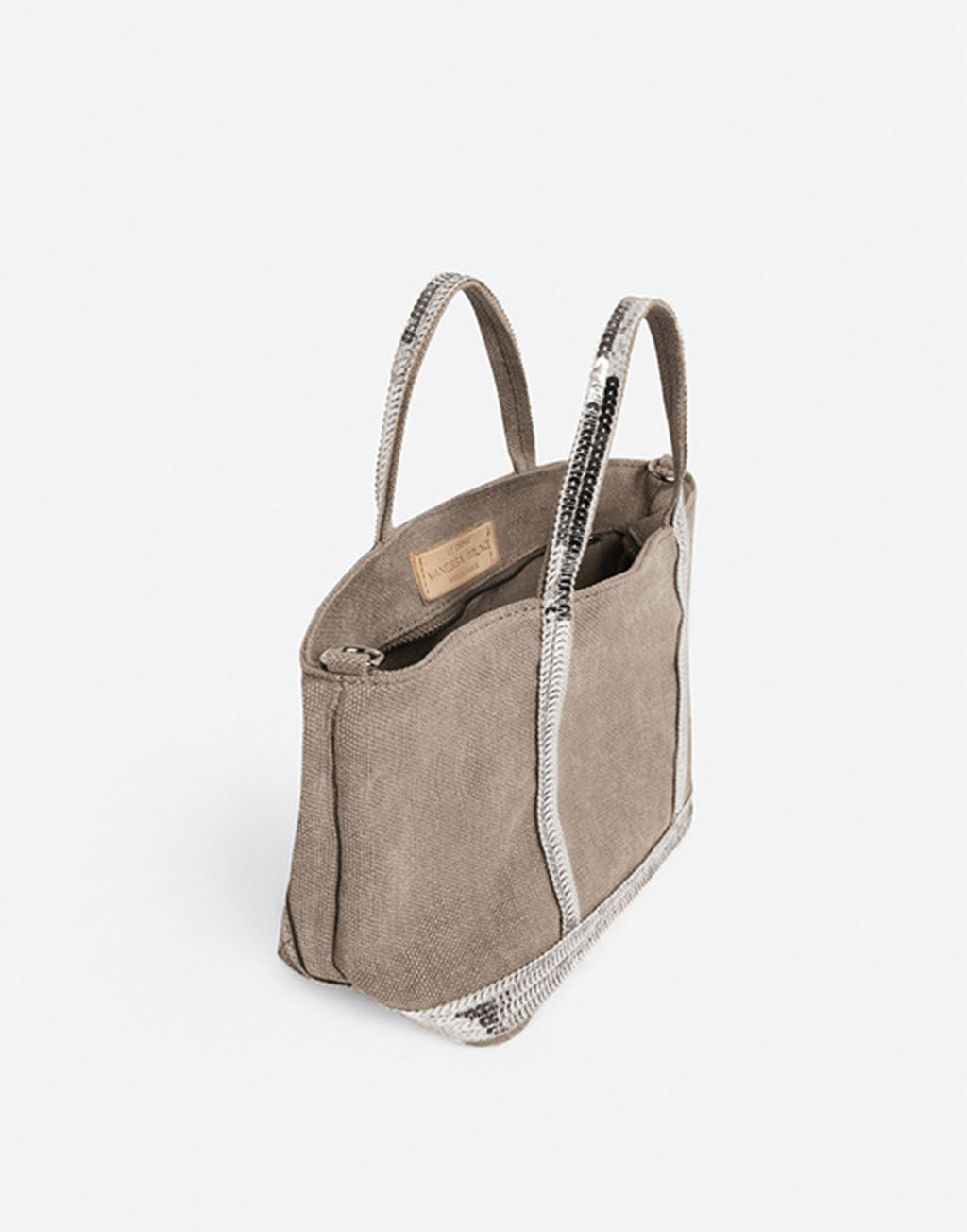 VANESSA BRUNO Cabas XS in Lino con Paillettes Calcaire