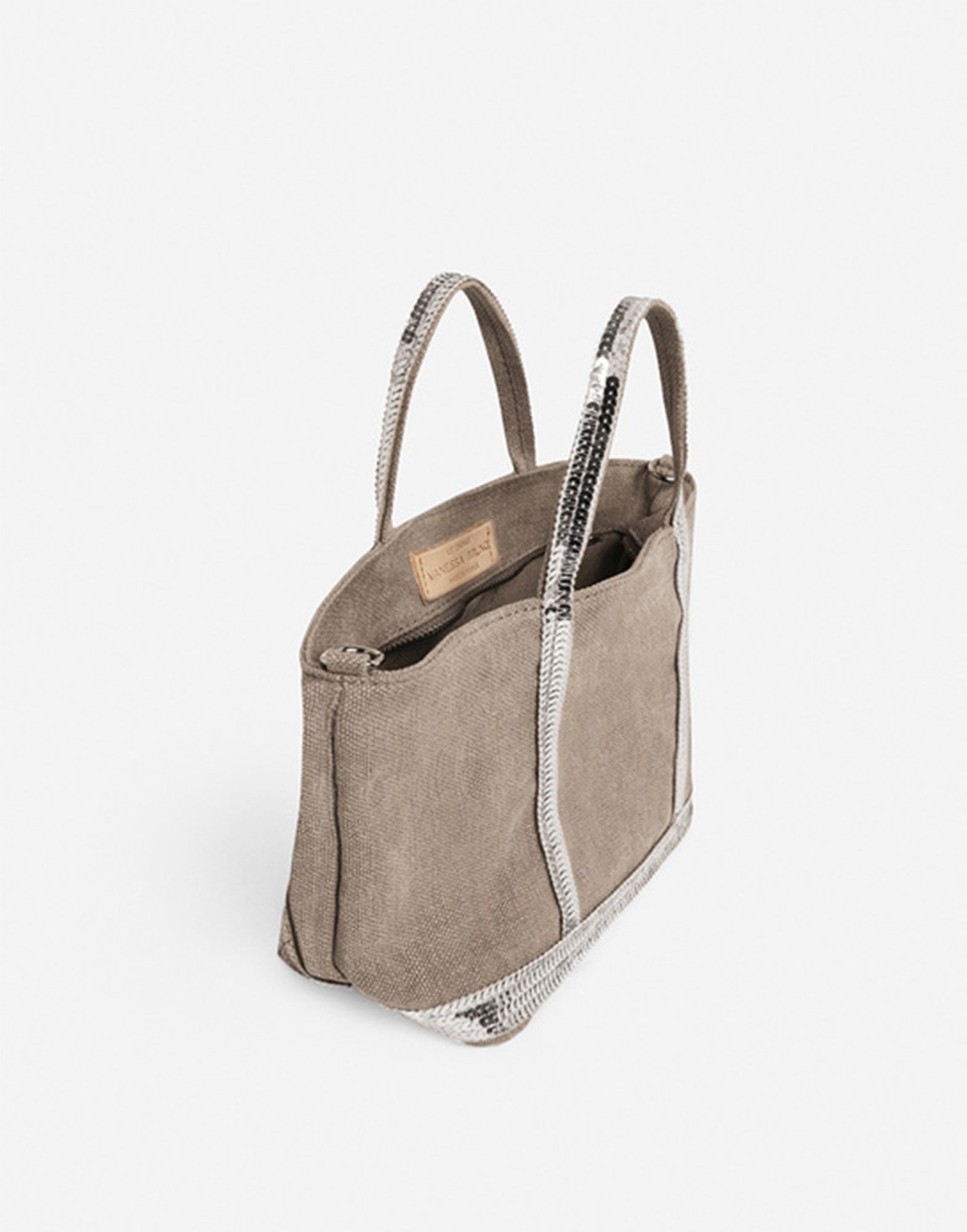 VANESSA BRUNO Cabas XS in Lino con Paillettes Calcaire