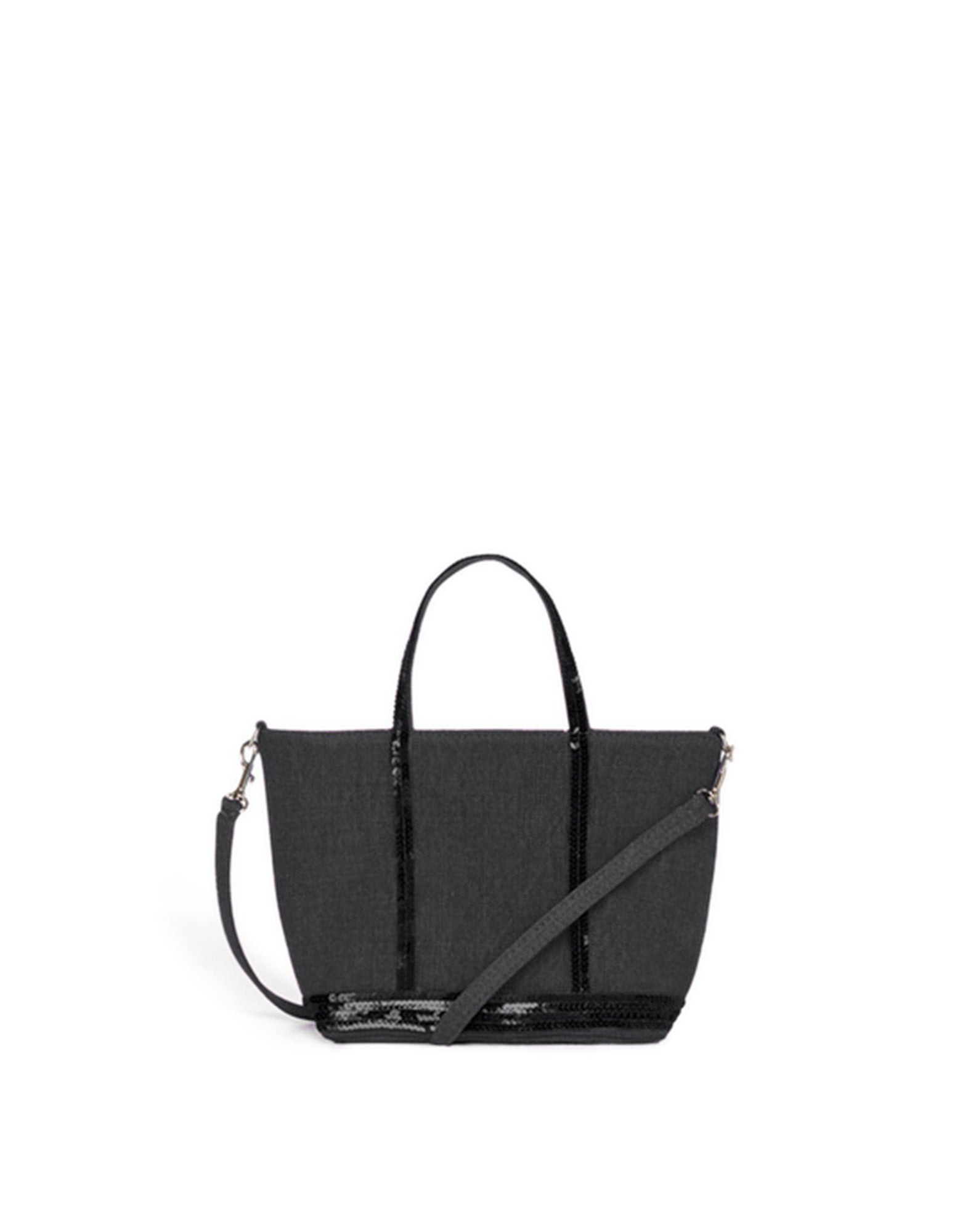 VANESSA BRUNO Cabas XS in Lino con Paillettes Noir