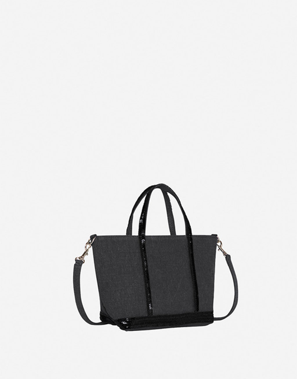VANESSA BRUNO Cabas XS in Lino con Paillettes Noir