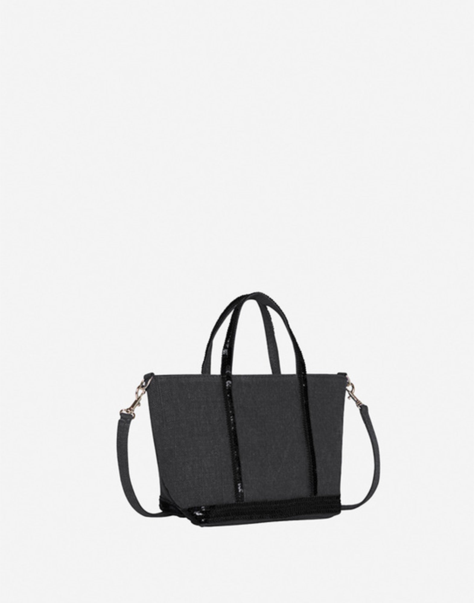 VANESSA BRUNO Cabas XS in Lino con Paillettes Noir