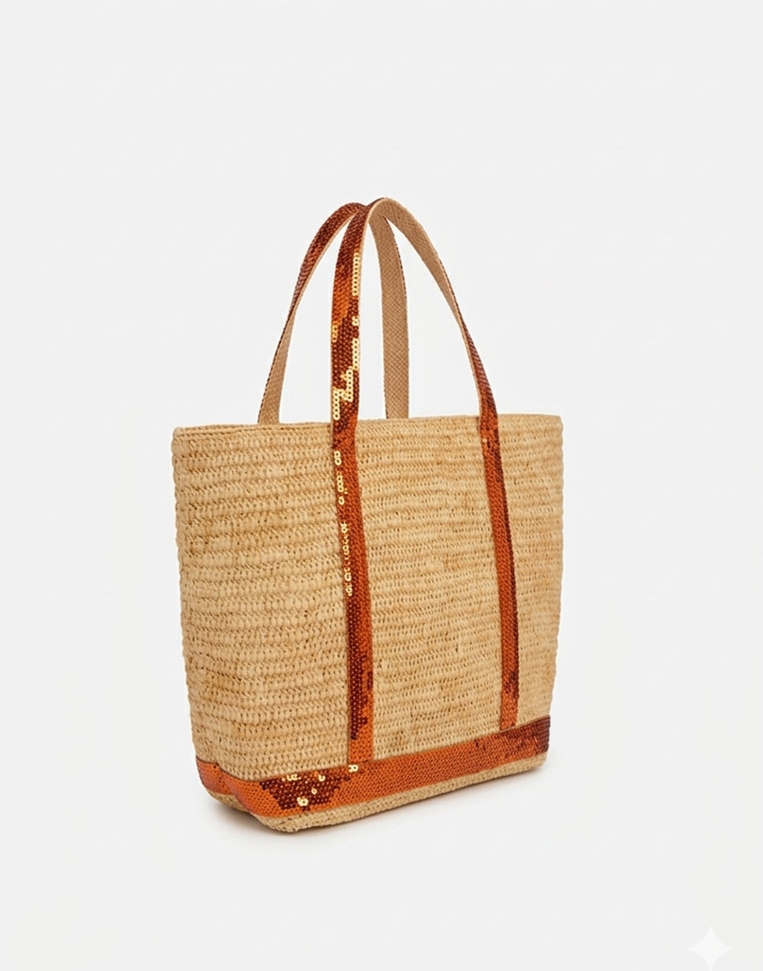 VANESSA BRUNO Cabas M in Raffia con Paillettes Mandarine