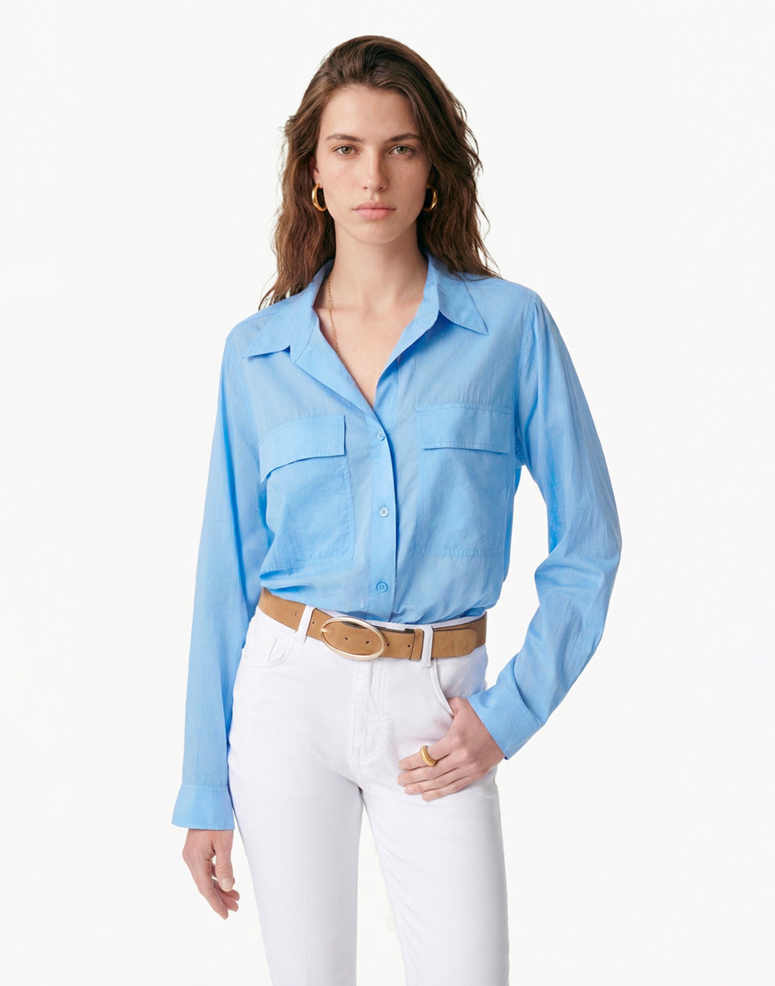 VANESSA BRUNO Camicia Dim in Cotone Voile con Tasche Bleuet