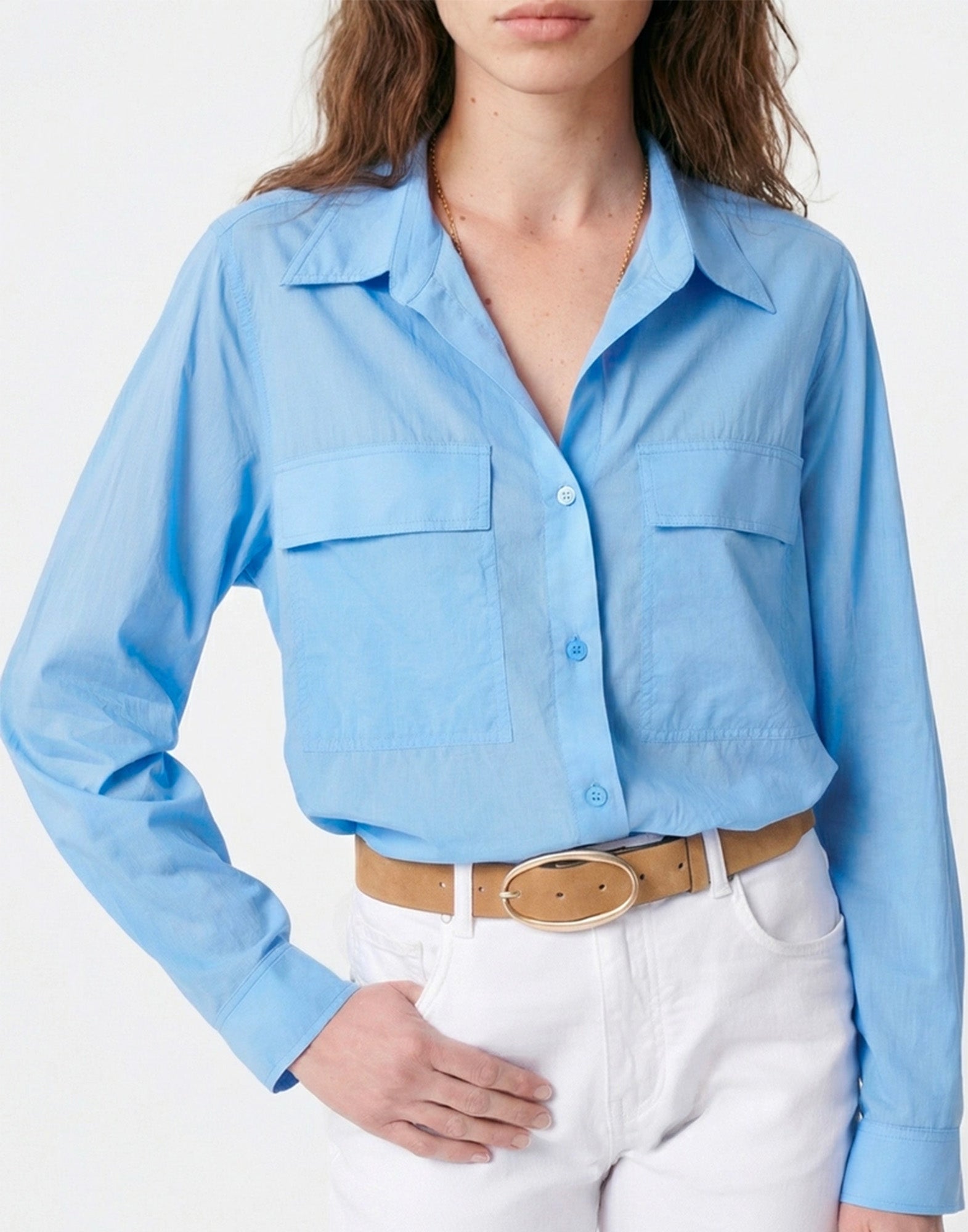 VANESSA BRUNO Camicia Dim in Cotone Voile con Tasche Bleuet