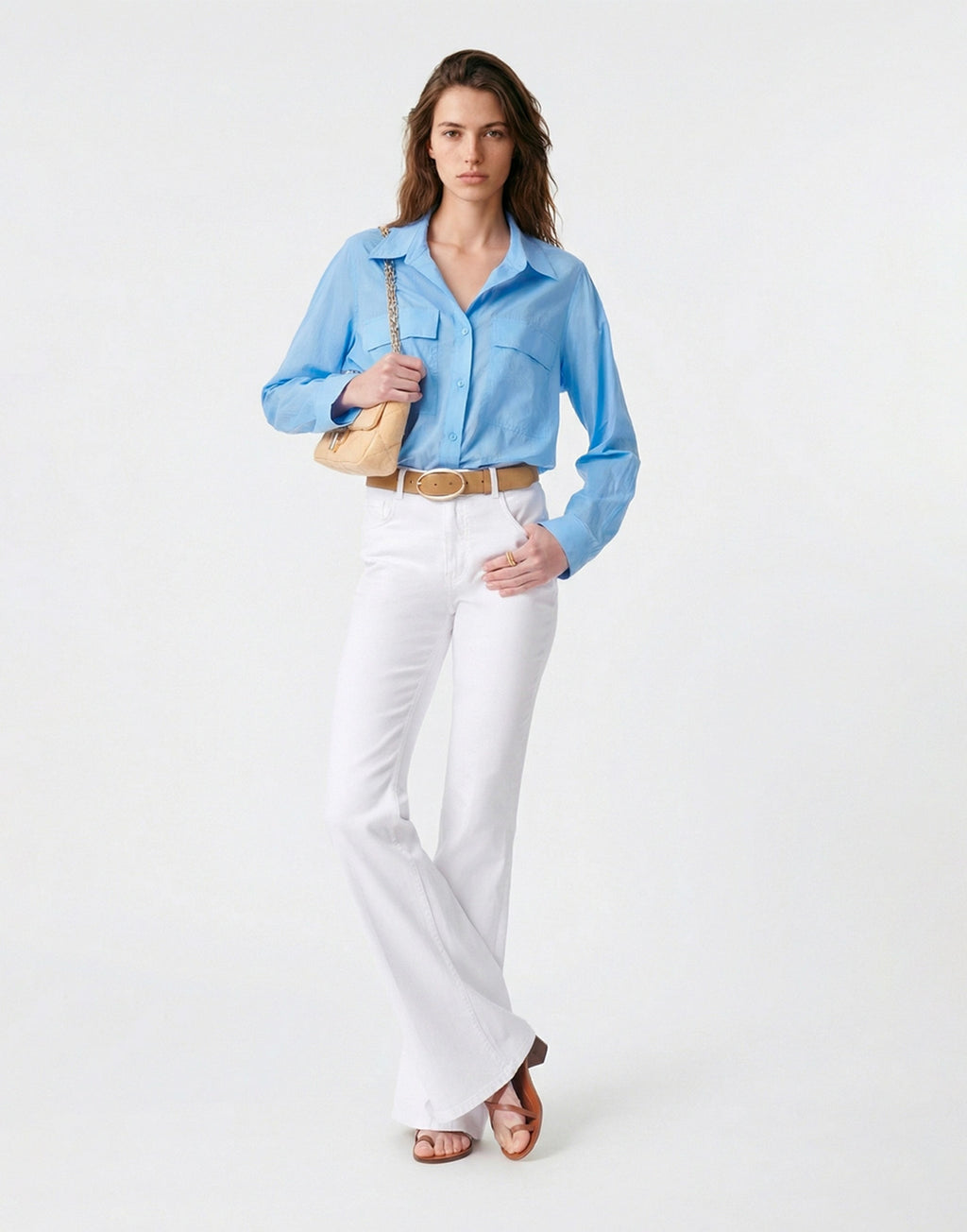 VANESSA BRUNO Camicia Dim in Cotone Voile con Tasche Bleuet