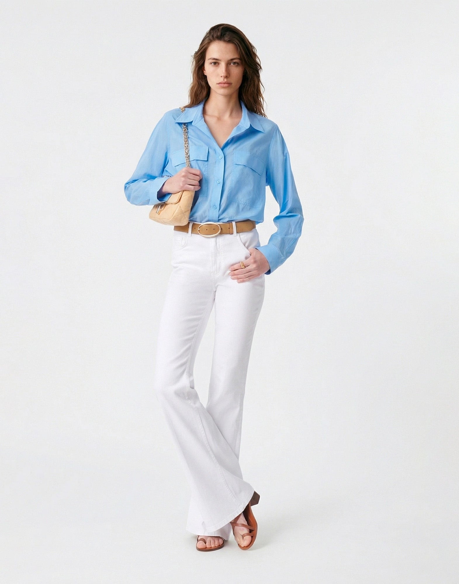 VANESSA BRUNO Camicia Dim in Cotone Voile con Tasche Bleuet