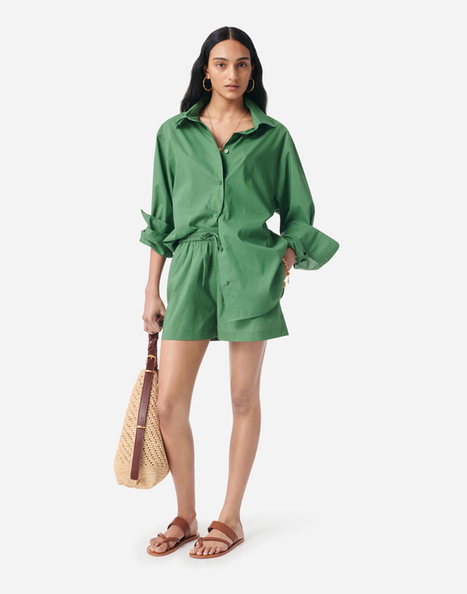 VANESSA BRUNO Georges Camicia a Righe in Cotone e Lyocell Olive