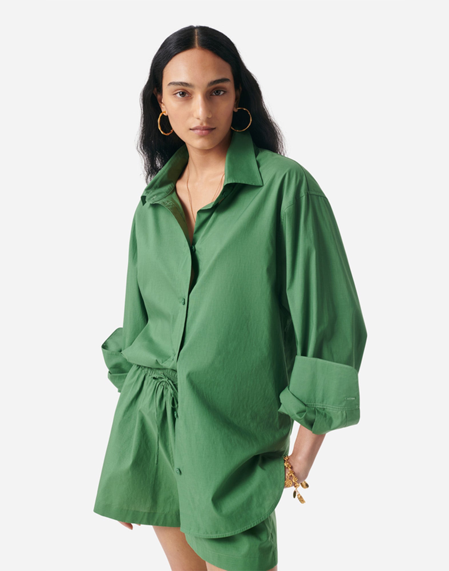 VANESSA BRUNO Georges Camicia a Righe in Cotone e Lyocell Olive