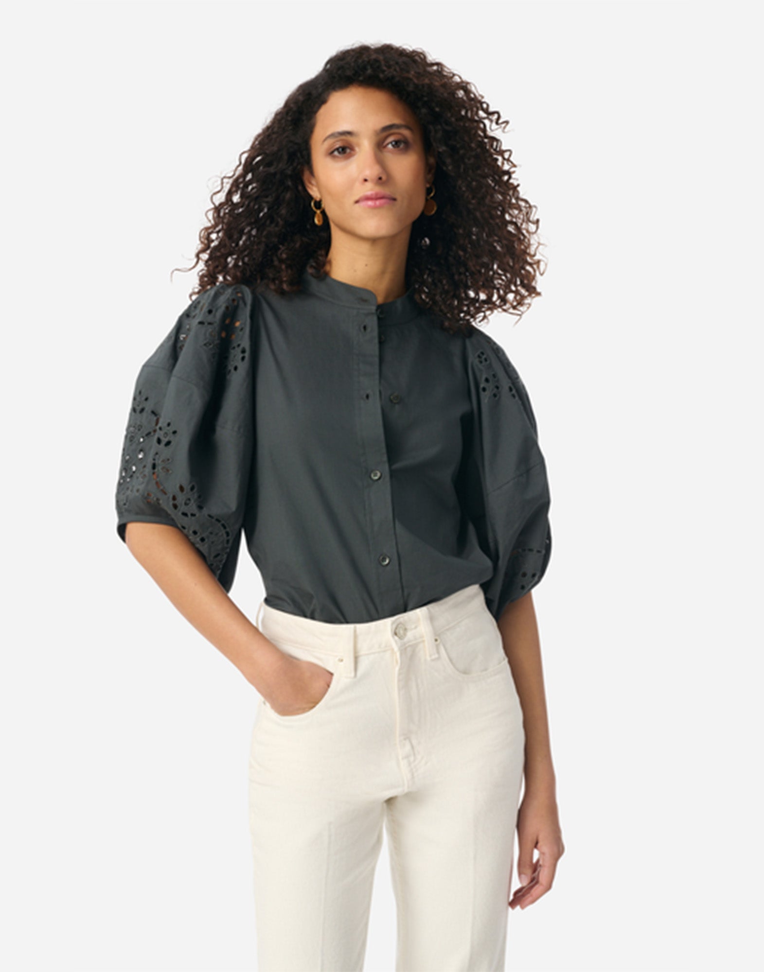 VANESSA BRUNO Felicie Blusa in Cotone con Maniche a Sbuffo Thunderstorm