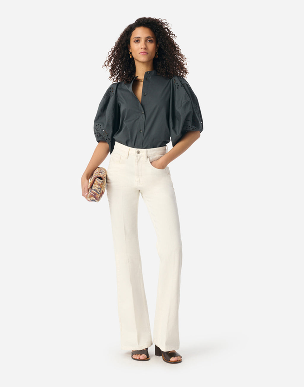 VANESSA BRUNO Felicie Blusa in Cotone con Maniche a Sbuffo Thunderstorm