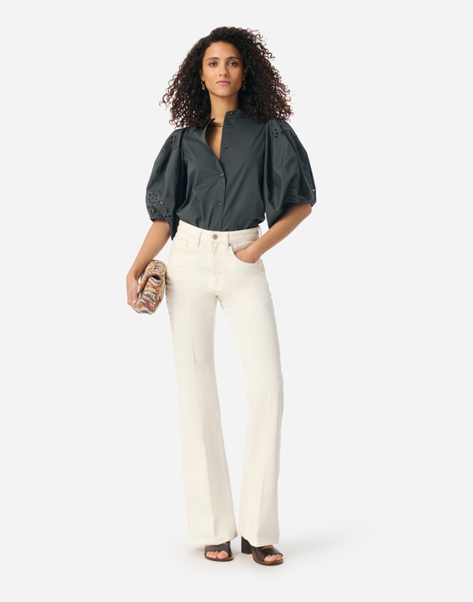 VANESSA BRUNO Felicie Blusa in Cotone con Maniche a Sbuffo Thunderstorm