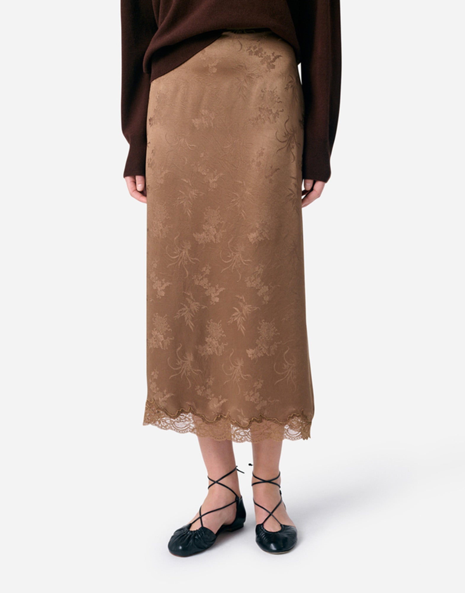 VANESSA BRUNO Gonna Geraldina in Jacquard Satin Marron Glacè