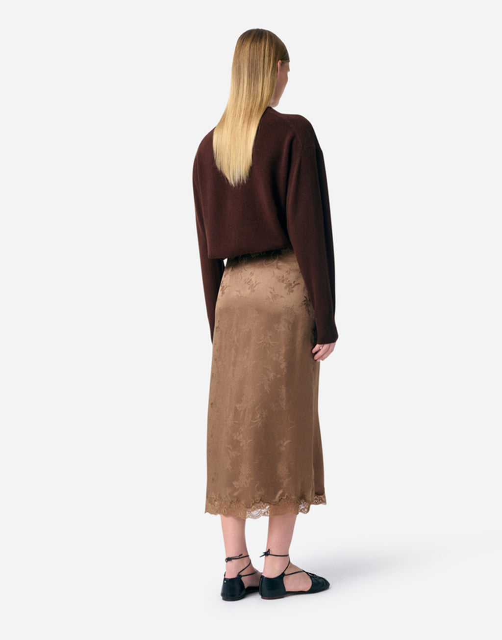 VANESSA BRUNO Gonna Geraldina in Jacquard Satin Marron Glacè