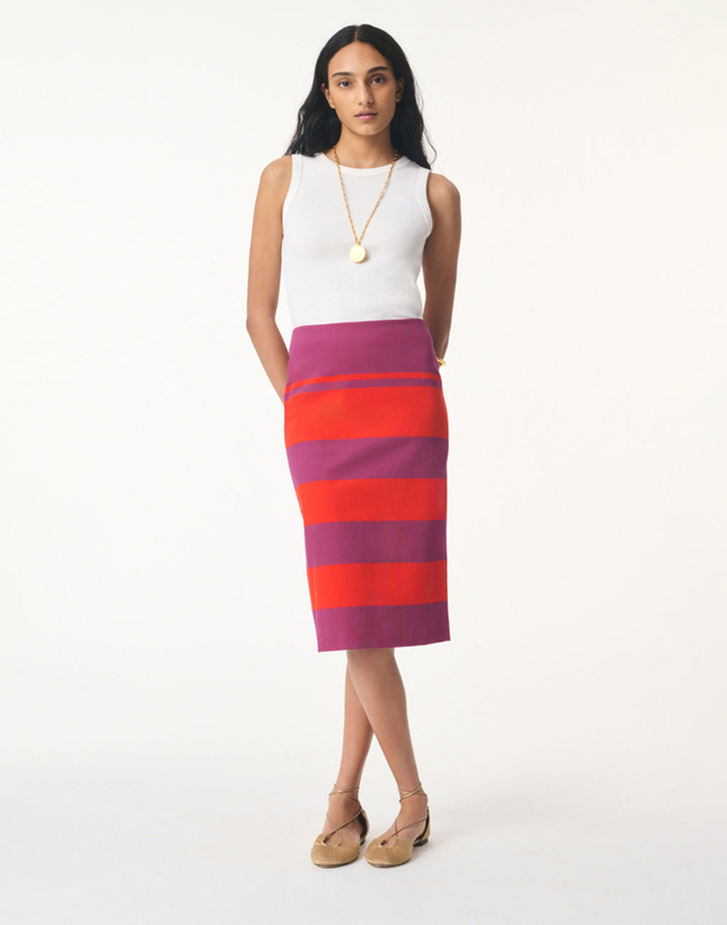 VANESSA BRUNO Gonna Midi a Righe in Cotone Multicolor