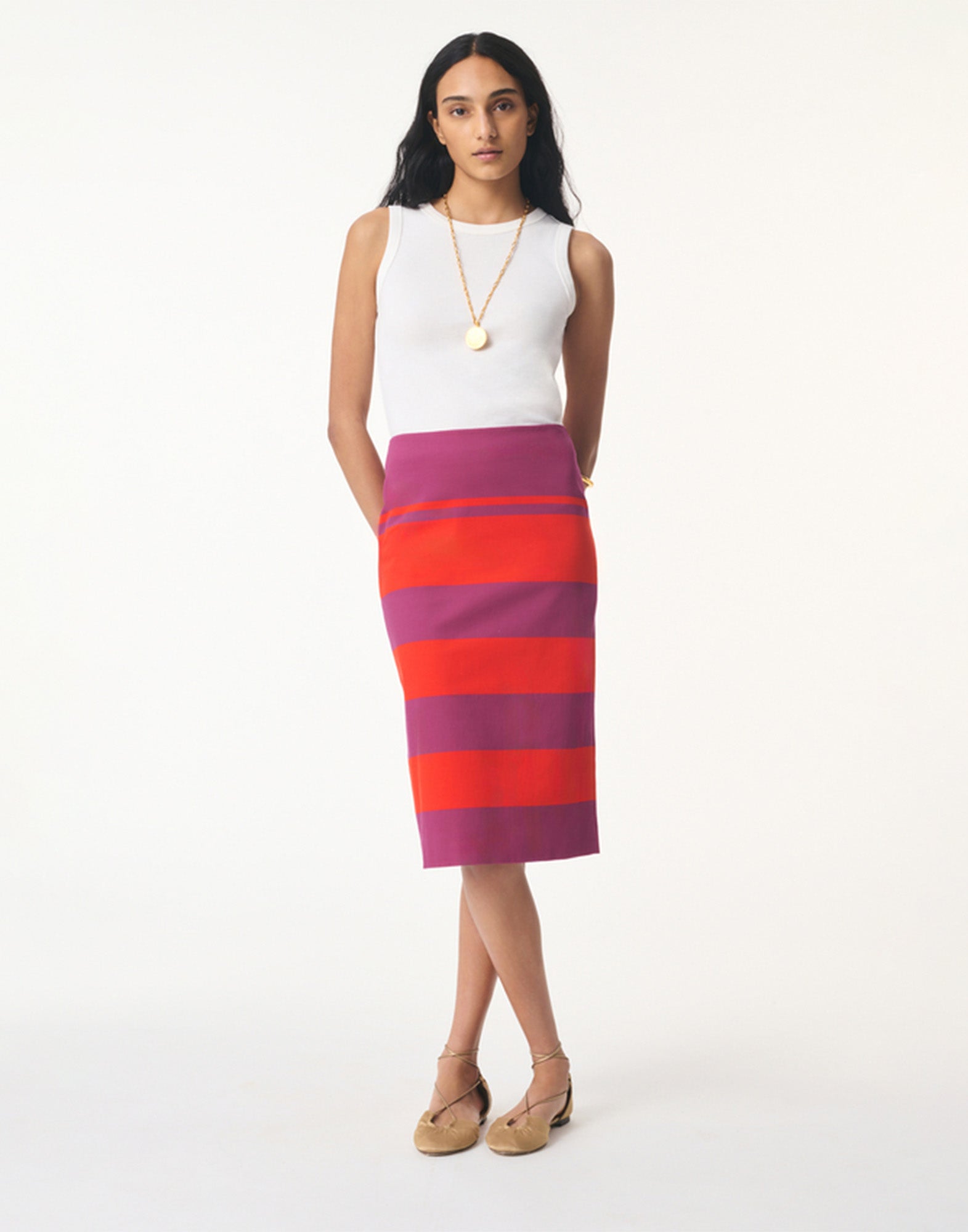 VANESSA BRUNO Gonna Midi a Righe in Cotone Multicolor