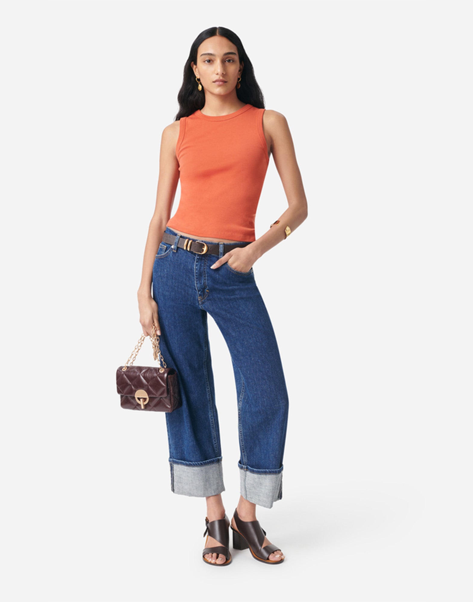 VANESSA BRUNO Tank Top in Cotone Organico a Costine Mandarine