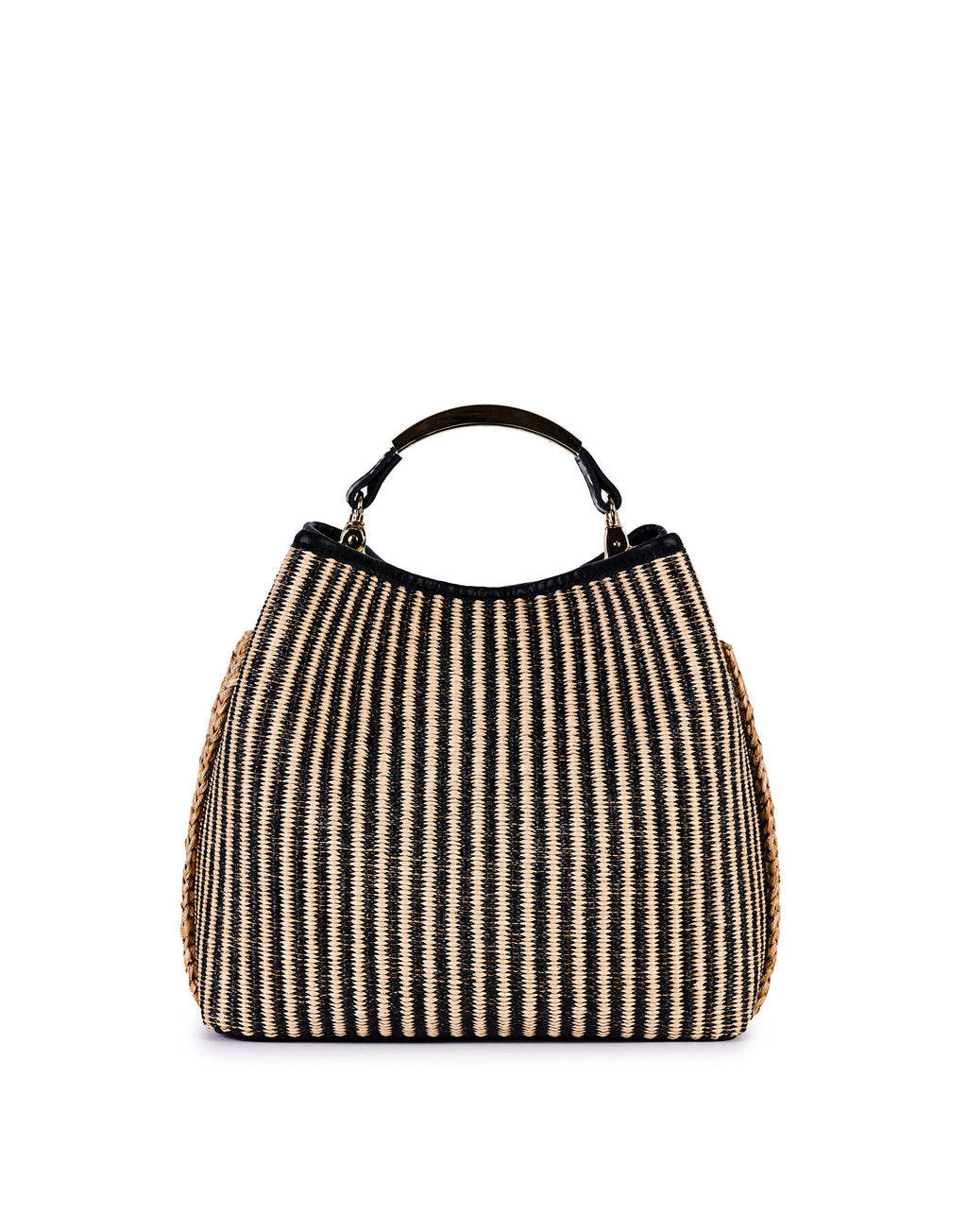 VIAMAILBAG Secchiello in Pelle e Rafia Jacquard Natural/Black