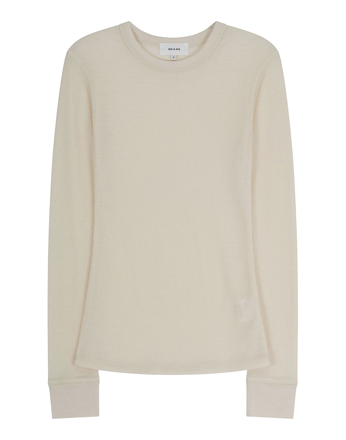 VIS A VIS T.shirt Girocollo a Costine in Jersey di Lana Avorio