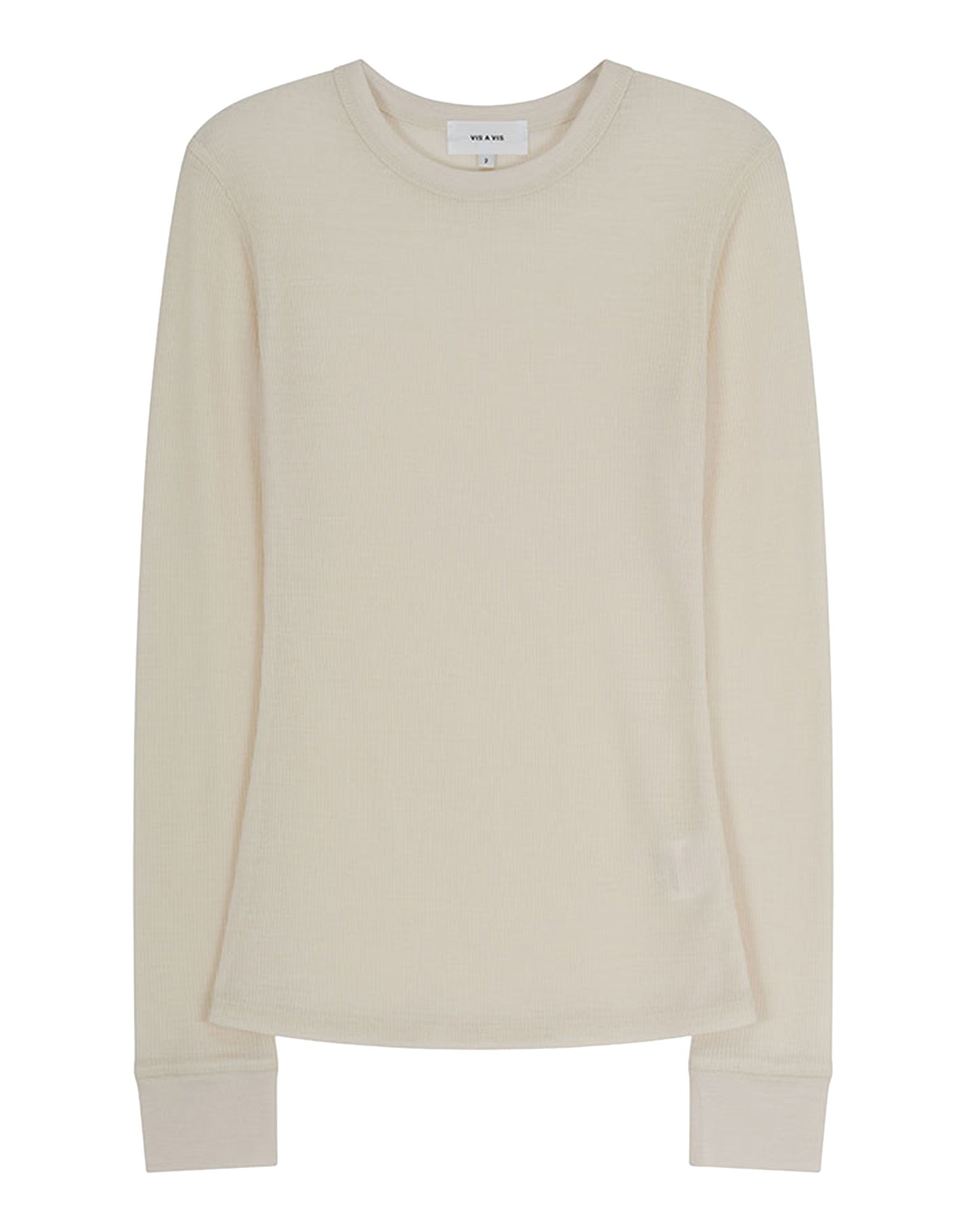 VIS A VIS T.shirt Girocollo a Costine in Jersey di Lana Avorio