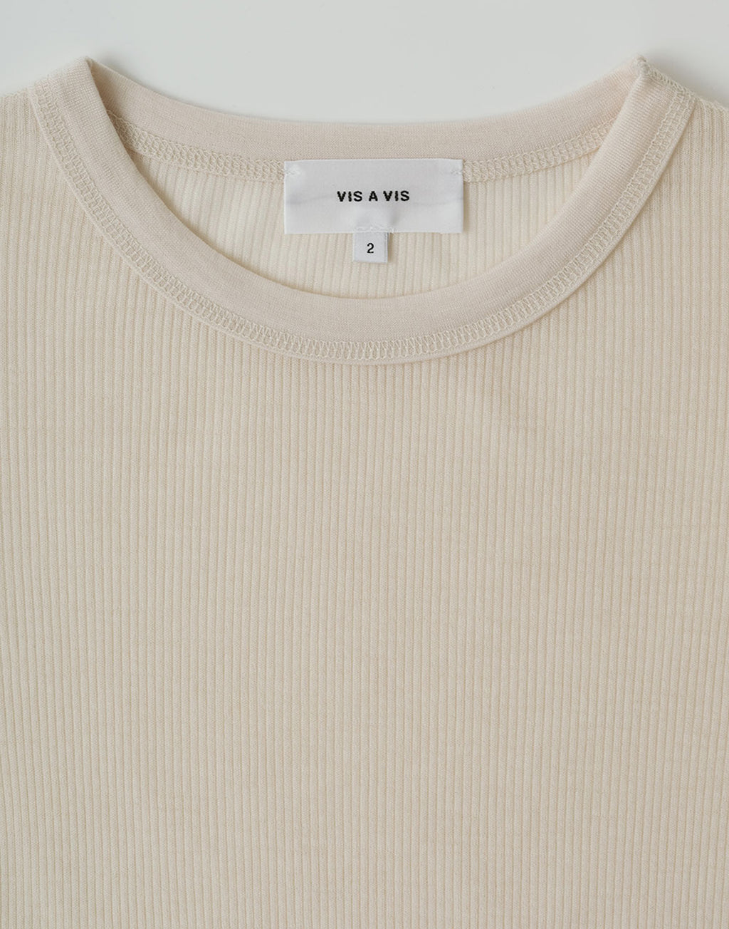 VIS A VIS T.shirt Girocollo a Costine in Jersey di Lana Avorio