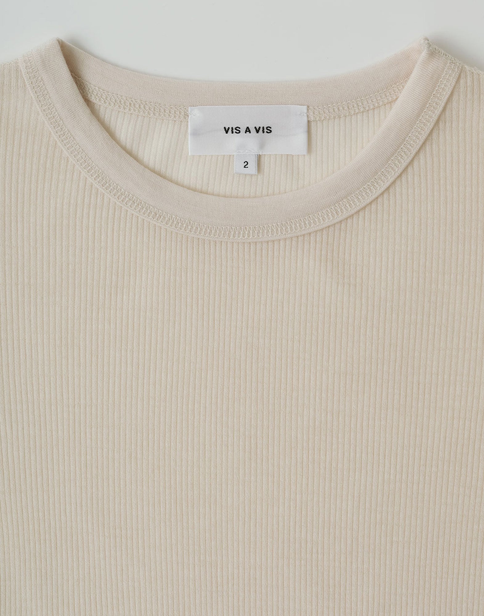 VIS A VIS T.shirt Girocollo a Costine in Jersey di Lana Avorio