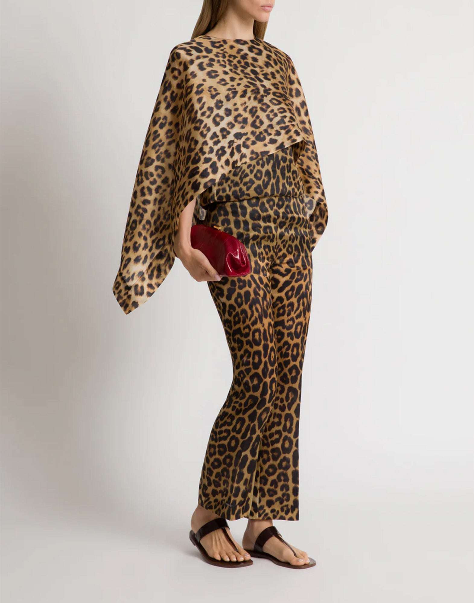 ALBERTA FERRETTI Top Cappa in Organza di Seta Leopardata