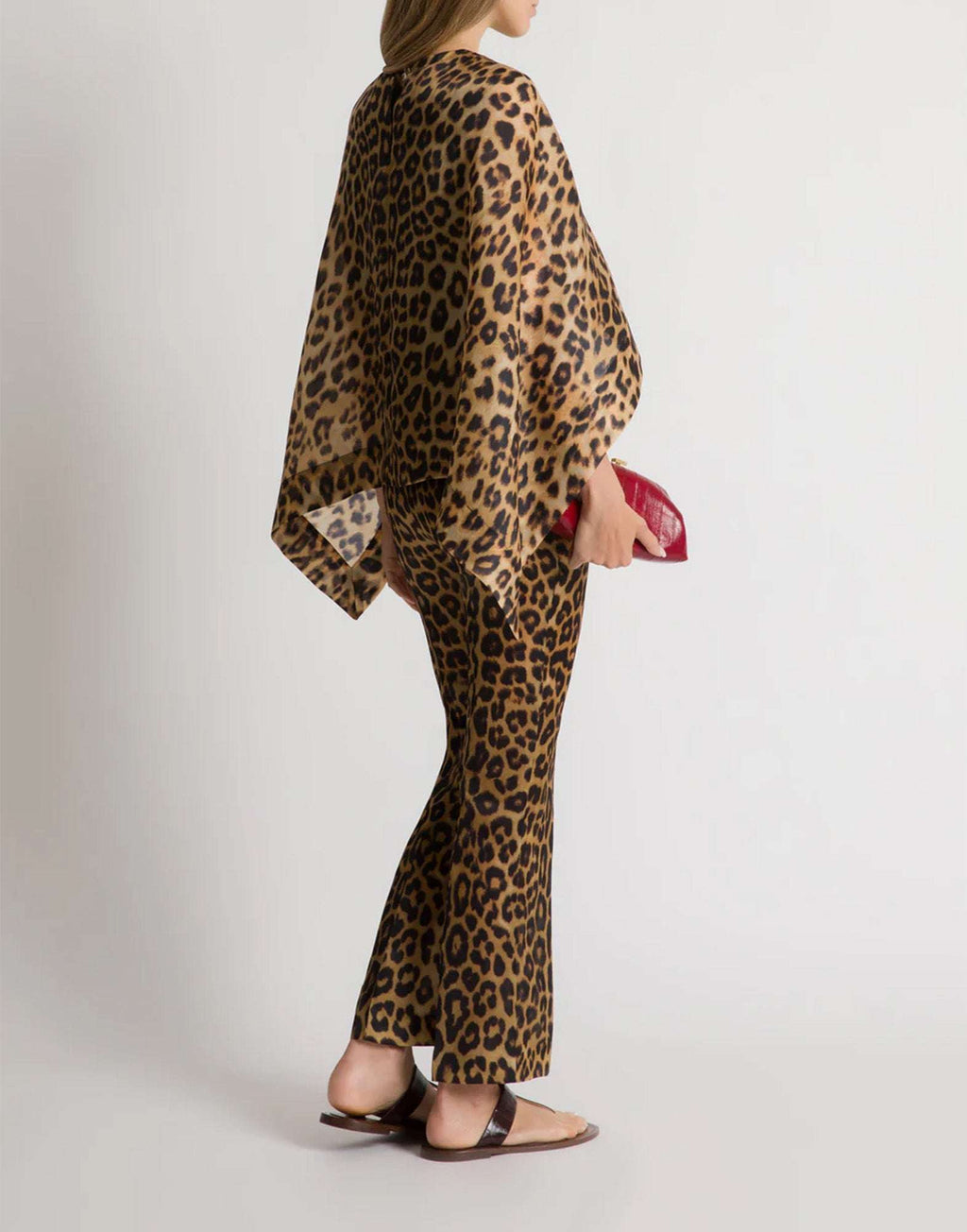 ALBERTA FERRETTI Top Cappa in Organza di Seta Leopardata