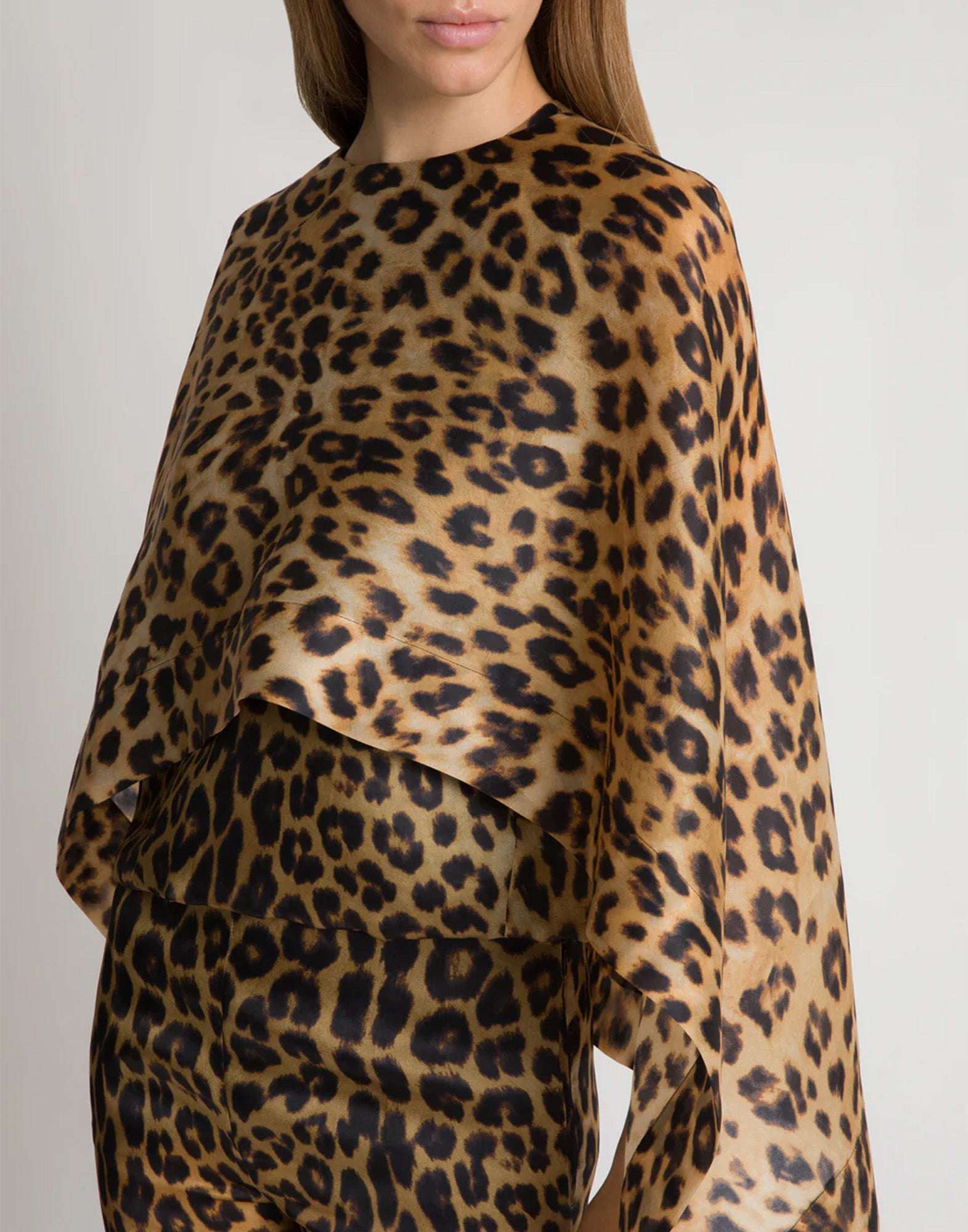 ALBERTA FERRETTI Top Cappa in Organza di Seta Leopardata