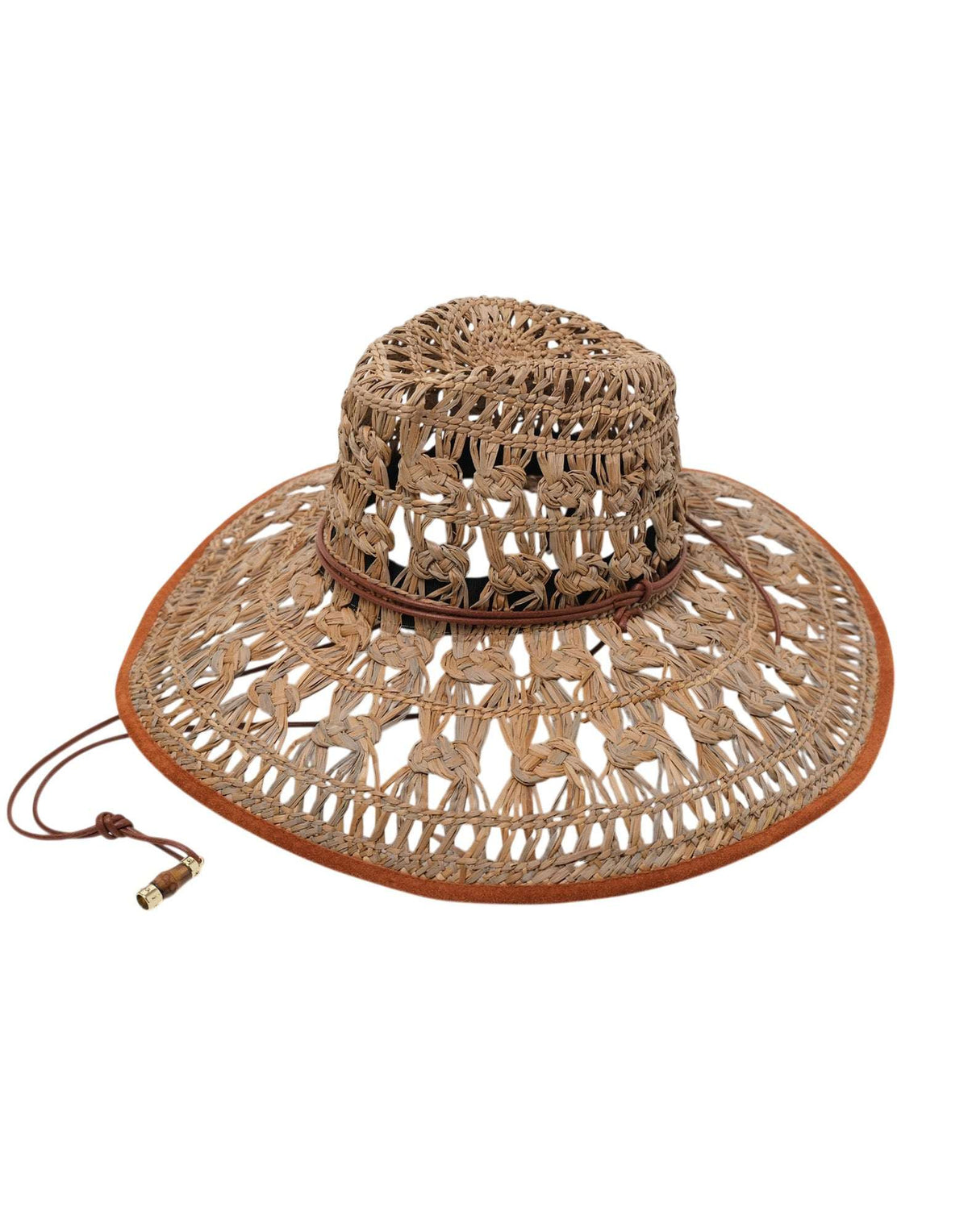 CATARZI Fedora Ampia in Paglia con Cinturino e Lacci Naturale/Cuoio