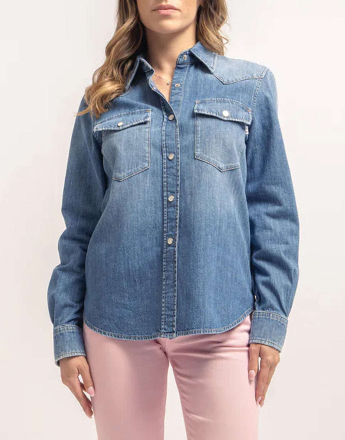 DEPARTMENT FIVE Camicia Slim Texana in Denim Cotone e Lino
