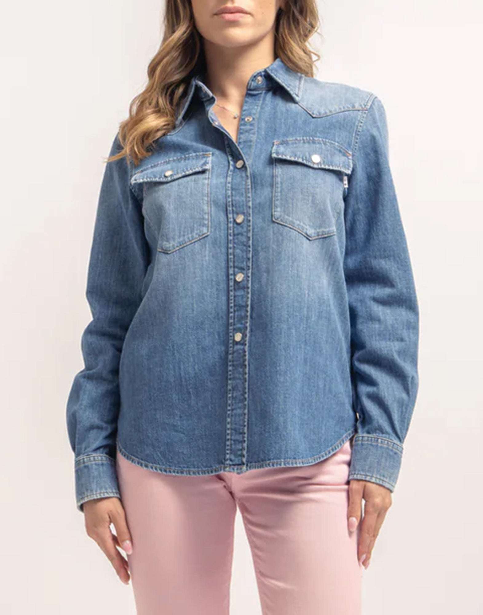 DEPARTMENT FIVE Camicia Slim Texana in Denim Cotone e Lino