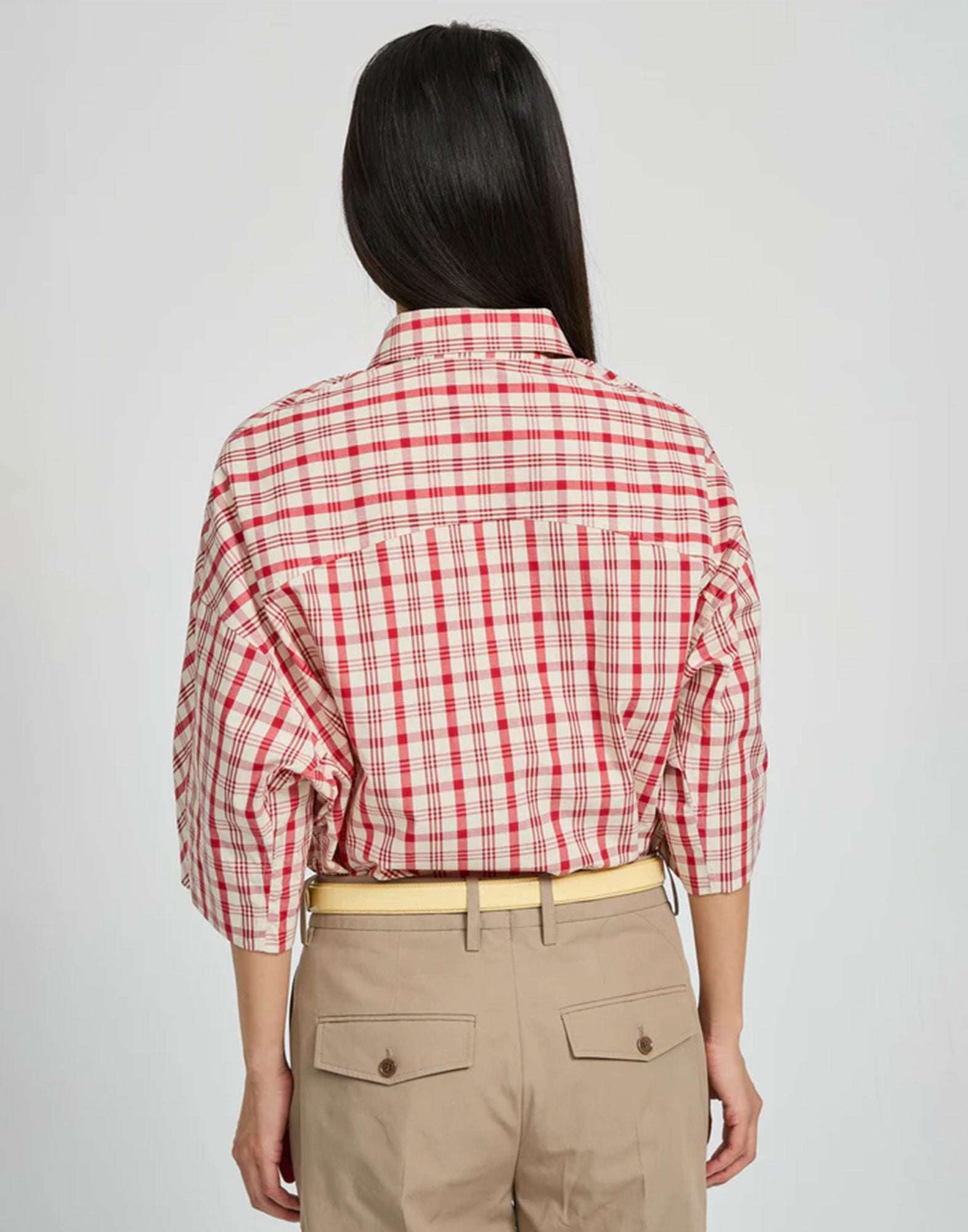 LAURENCE BRAS Camicia a Quadri Rosso e Bianco in Cotone