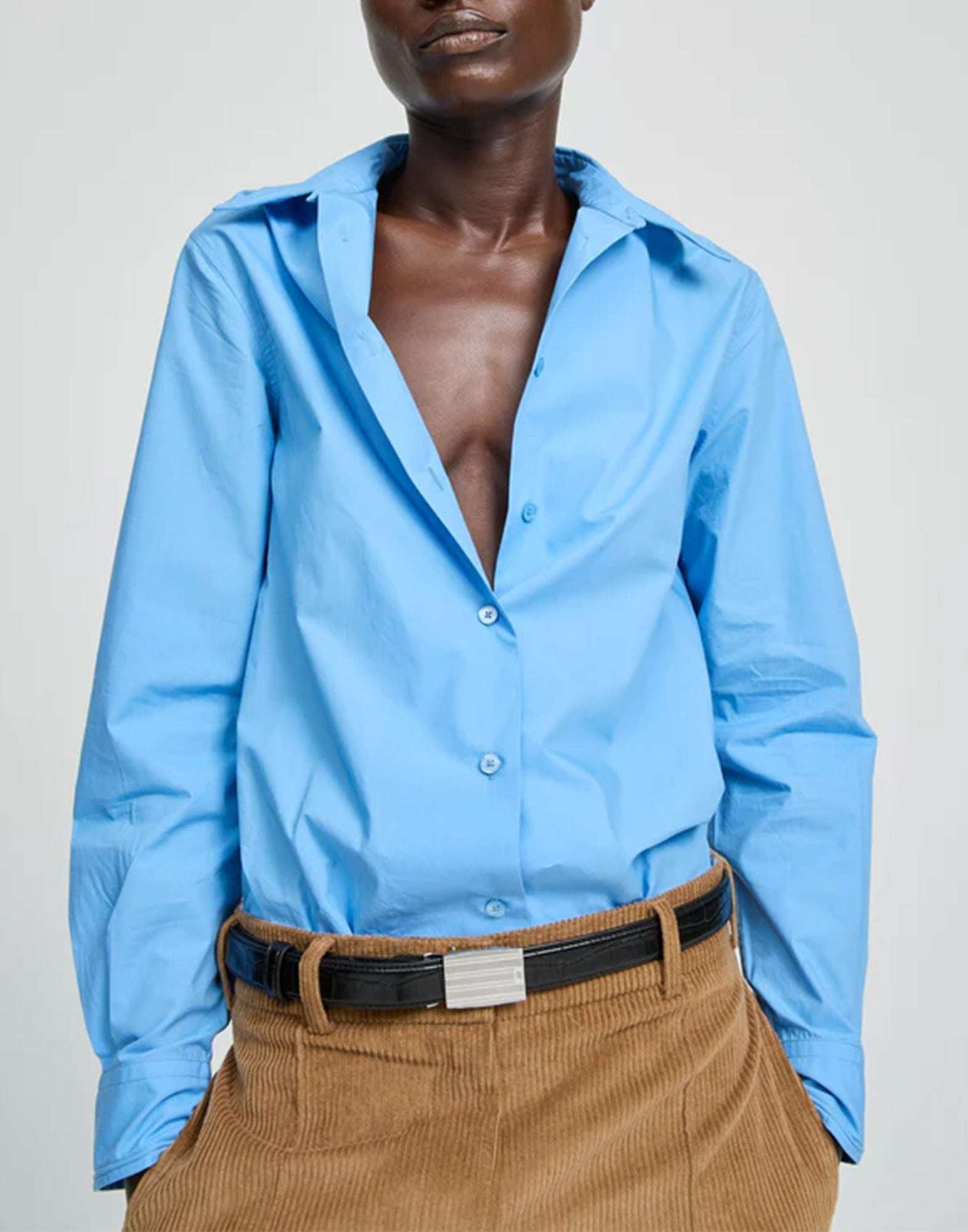 LAURENCE BRAS Chiara Camicia Oversize in Cotone Azzurra