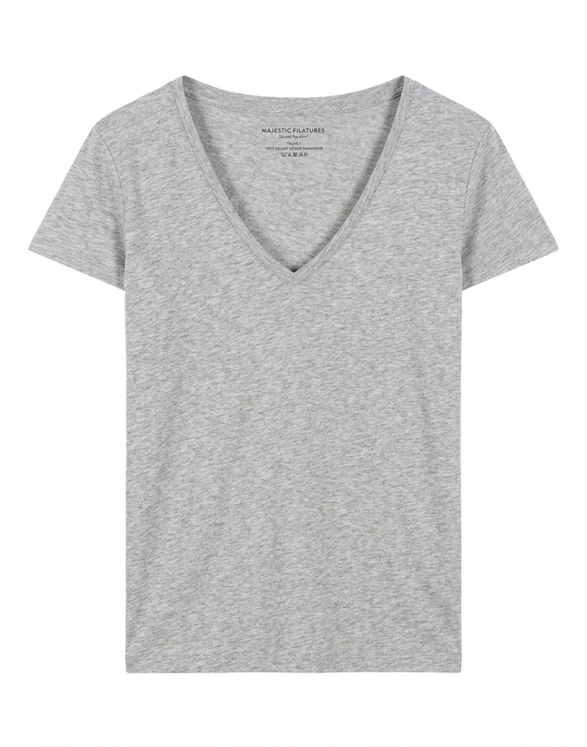 MAJESTIC FILATURES T-Shirt Scollo a V in Cotone Deluxe Grigio Melange