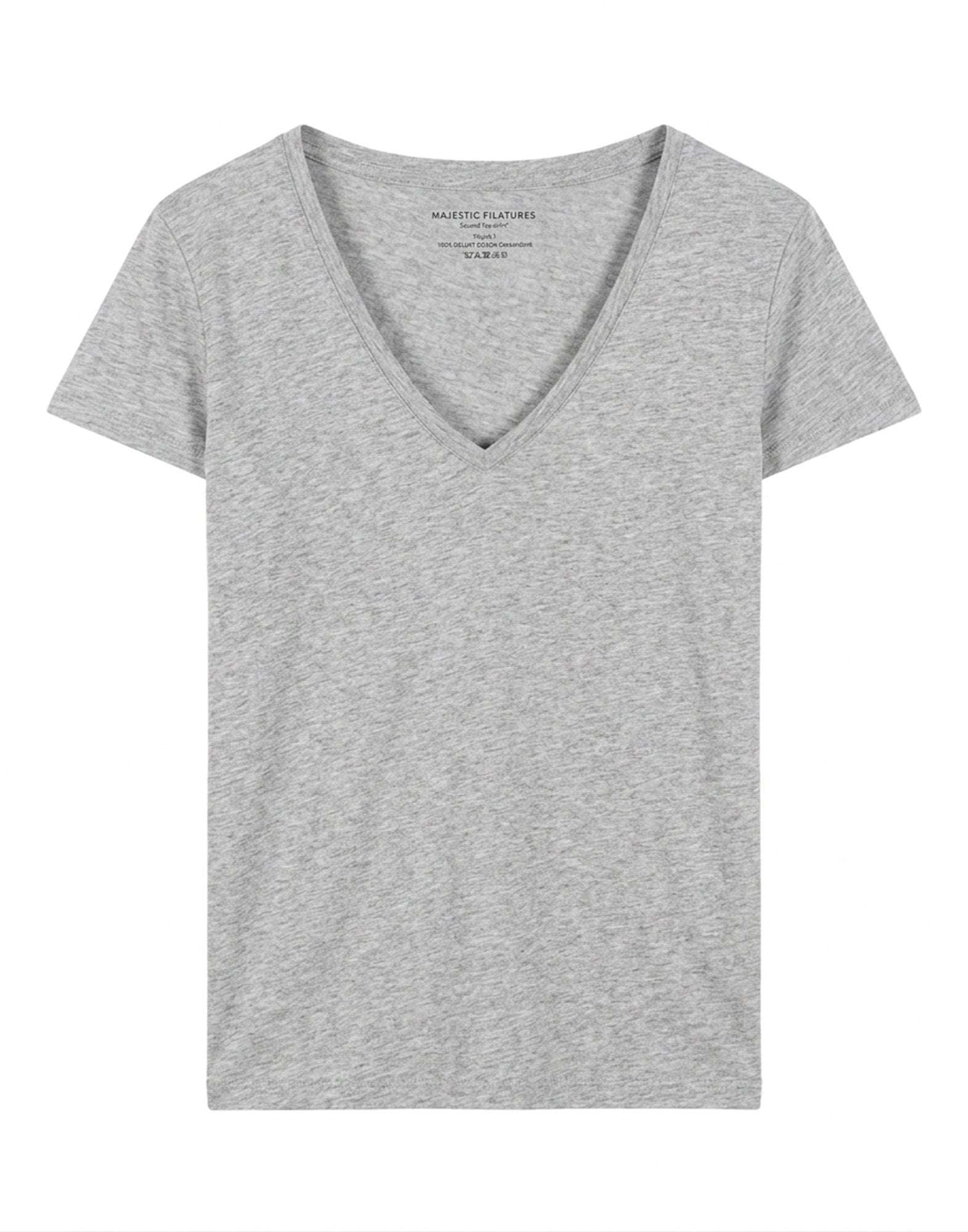 MAJESTIC FILATURES T-Shirt Scollo a V in Cotone Deluxe Grigio Melange