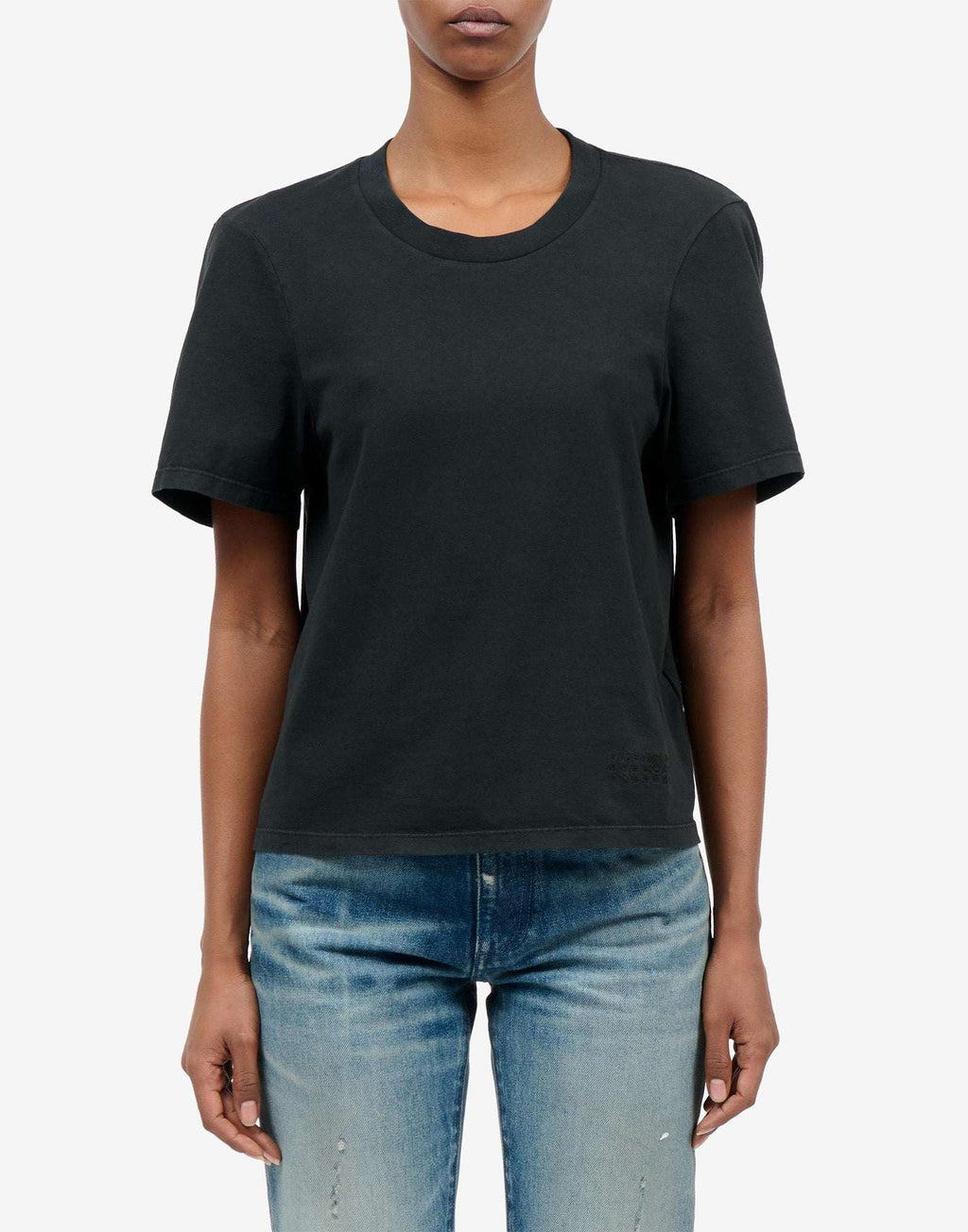 MM6 MAISON MARGIELA T-Shirt in Heavy Cotton Jersey con Logo Ricamato Nera