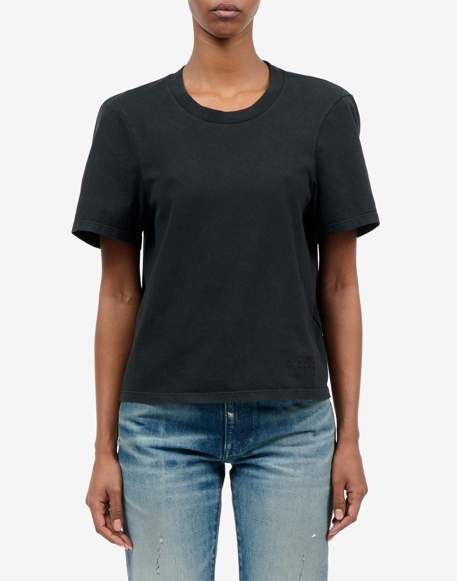 MM6 MAISON MARGIELA T-Shirt in Heavy Cotton Jersey con Logo Ricamato Nera