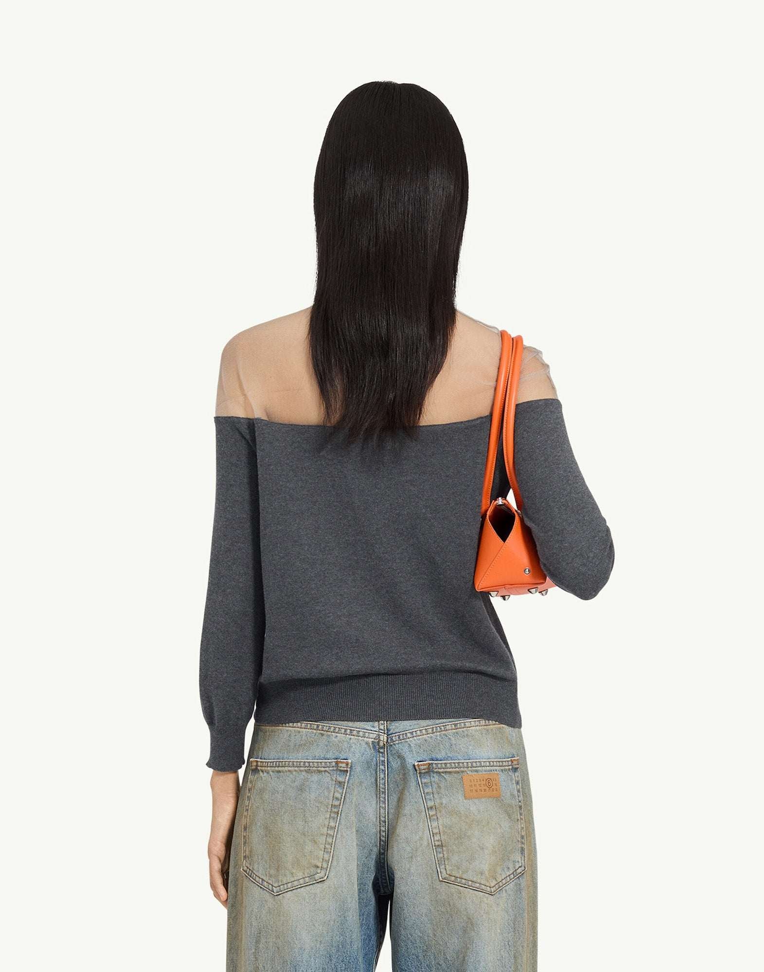 MM6 MAISON MARGIELA Cardigan in Maglia Grigio Melange con Inserto Trasparente