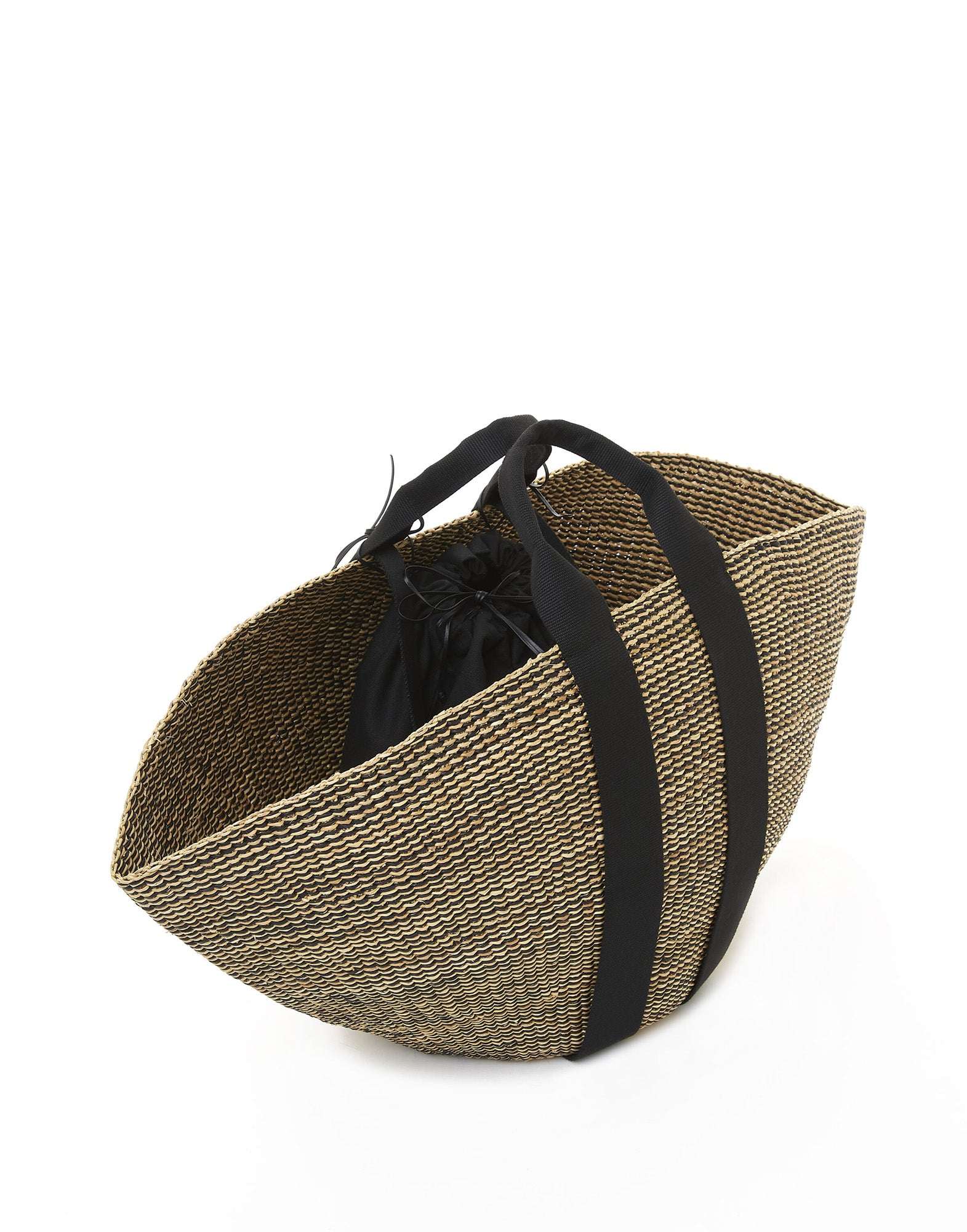 MUUN Borsa in Paglia Maxi Sophie HStripe con Pouch Interna Natural/Black