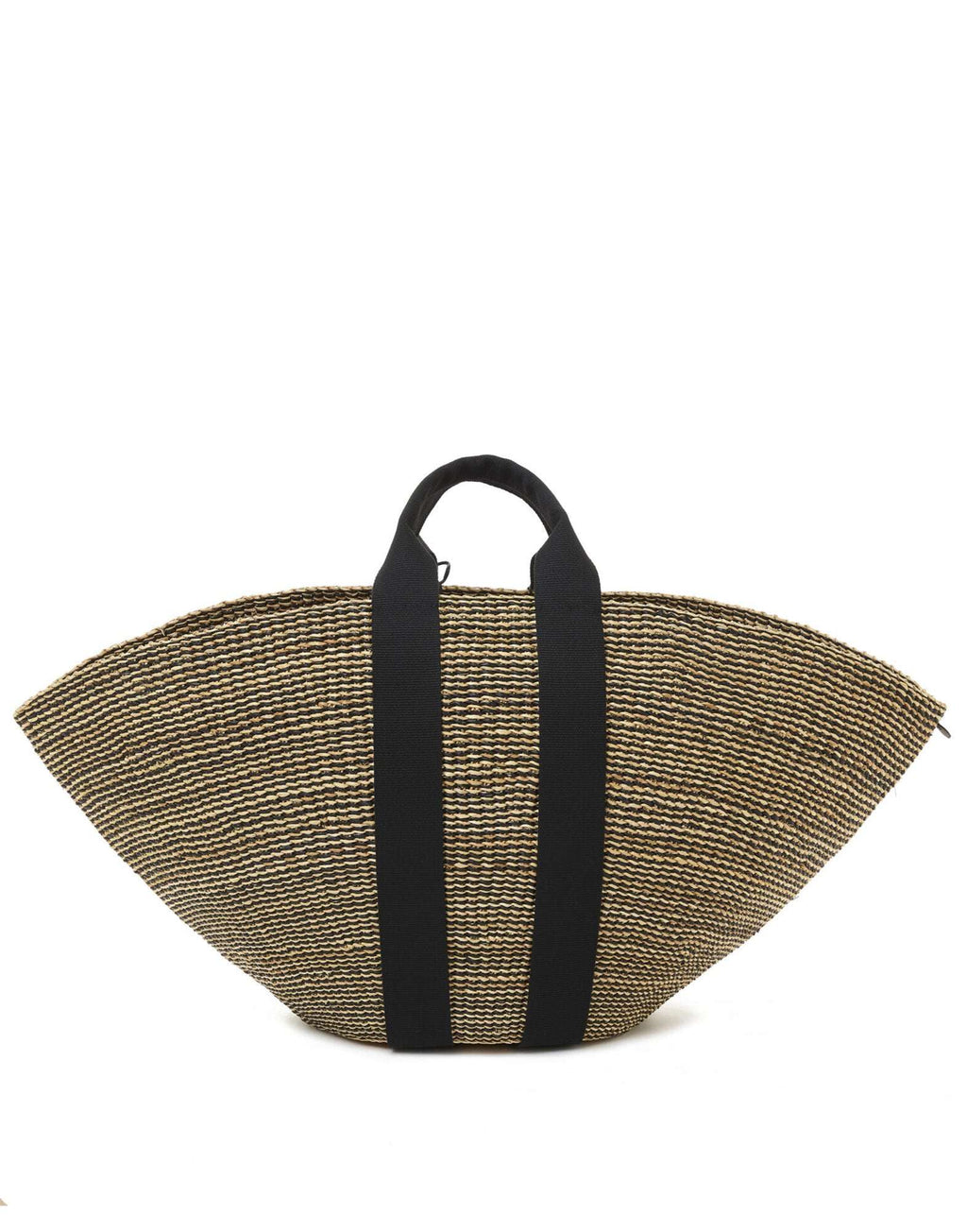 MUUN Borsa in Paglia Maxi Sophie HStripe con Pouch Interna Natural/Black